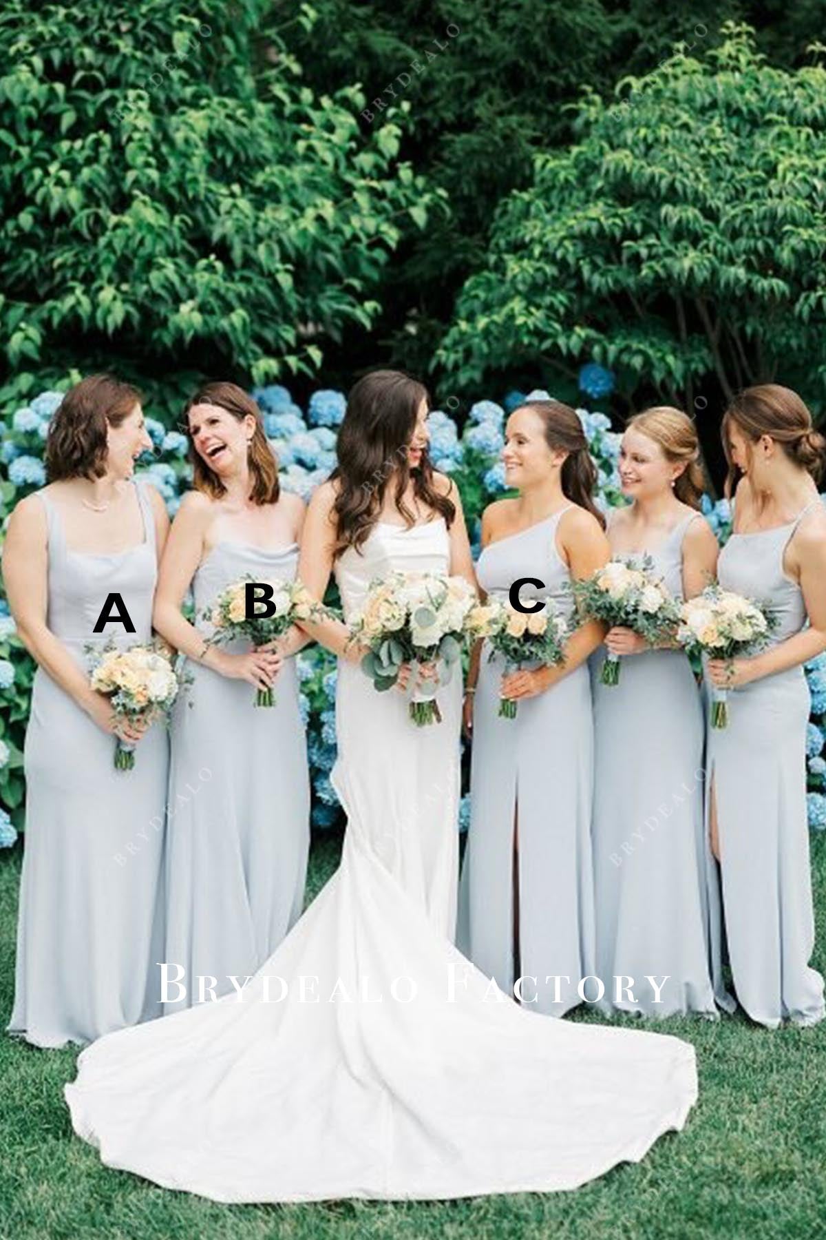 ice blue long mismatched bridesmaid dresses