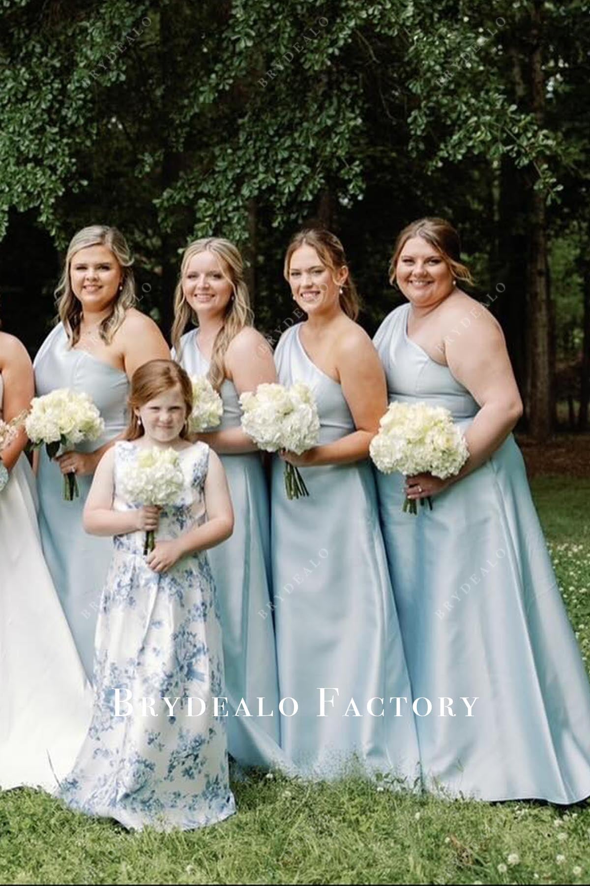Ice Blue One Shoulder A-Line Bridesmaid Dress