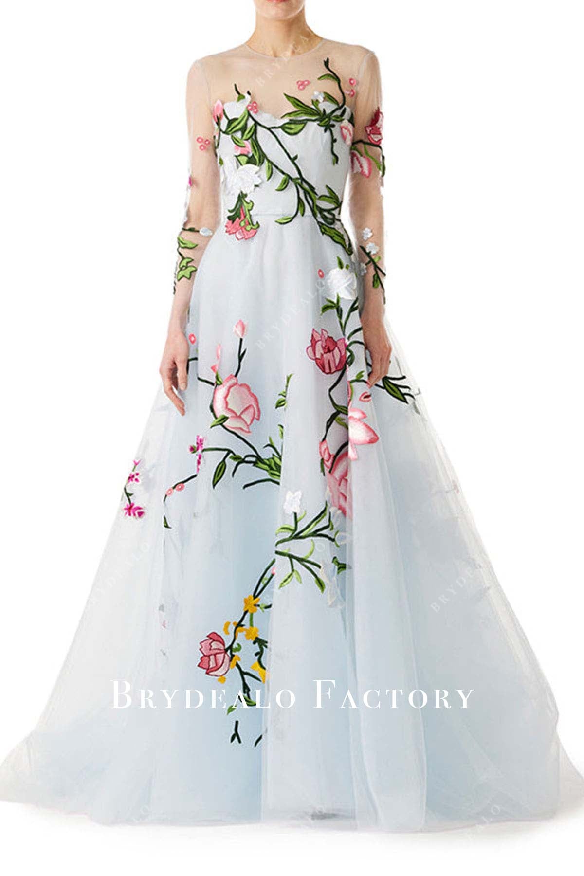 ice blue tulle dress Cocomelody Sheath Tulle Prom Dress with Appliques CS0489, Ice Blue