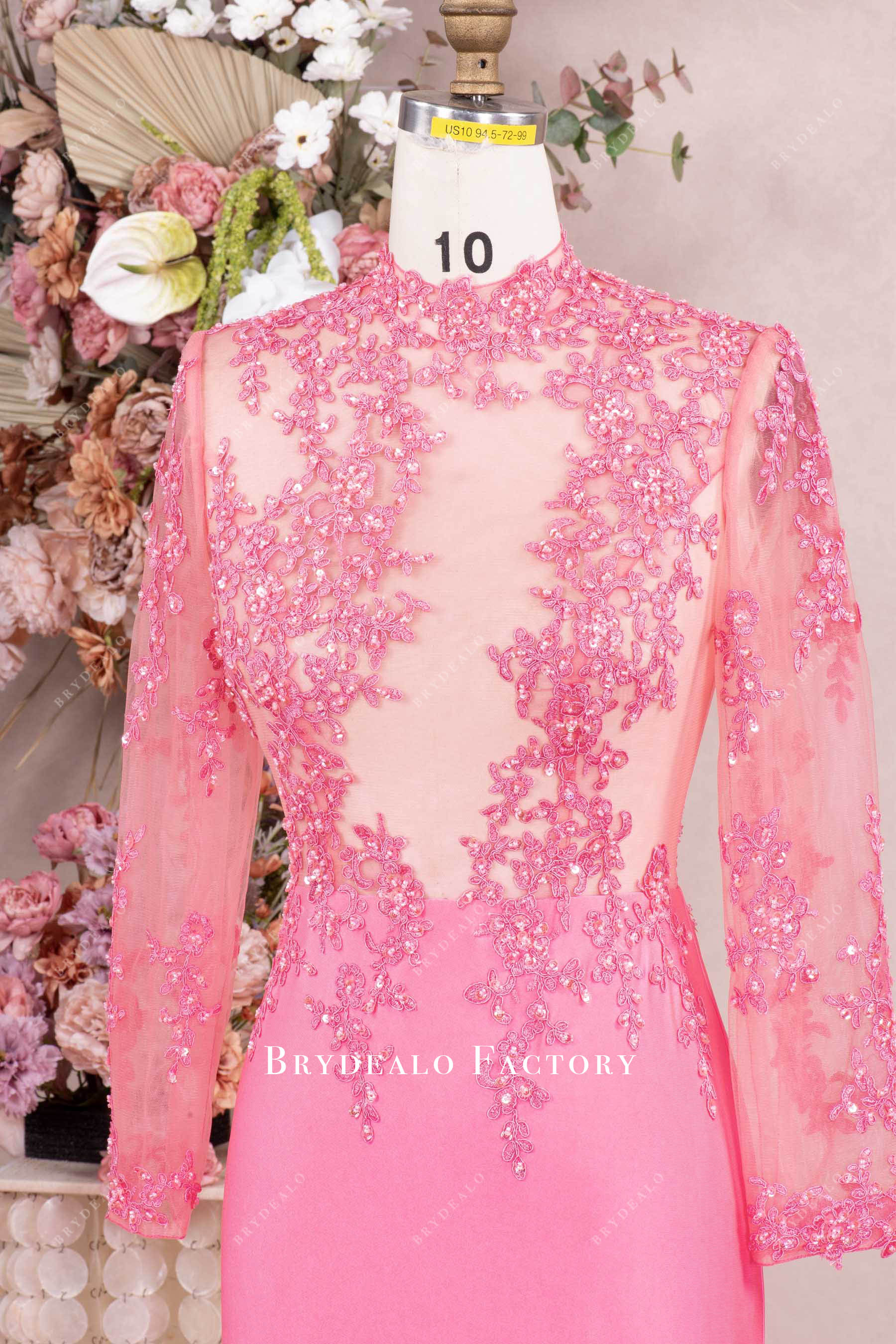 illusion beaded lace high neck formal dress