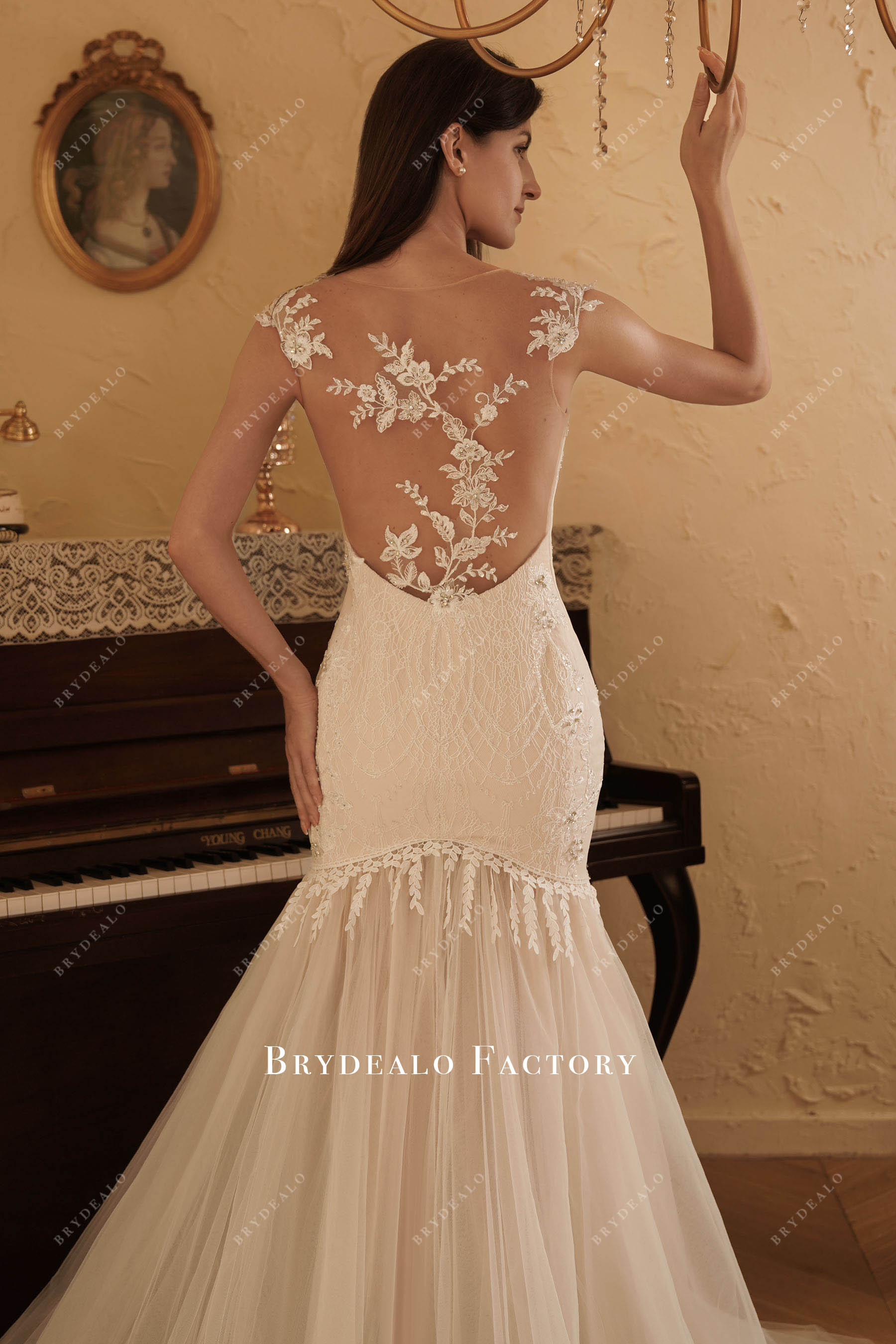 illusion beaded lace wedding dress