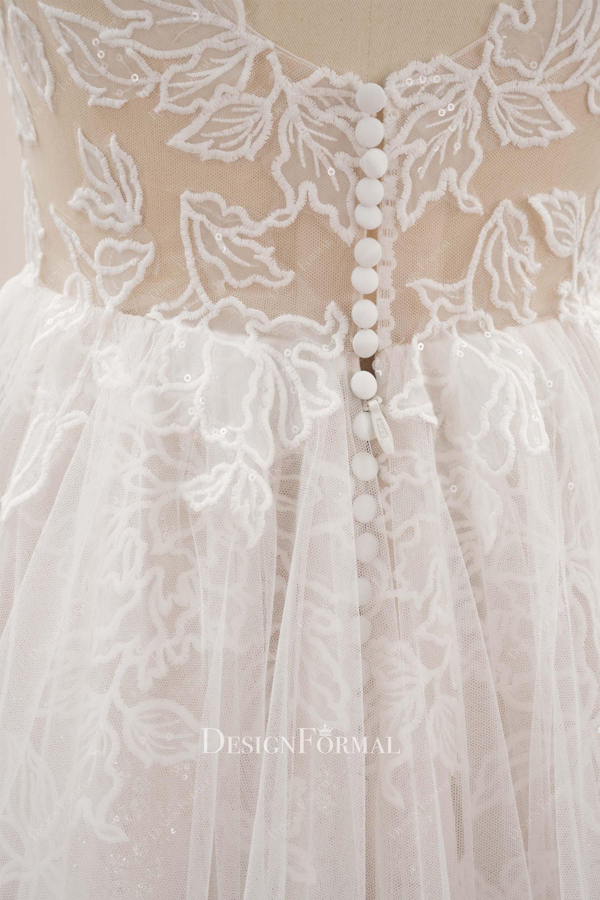 illusion buttoned back wedding dress