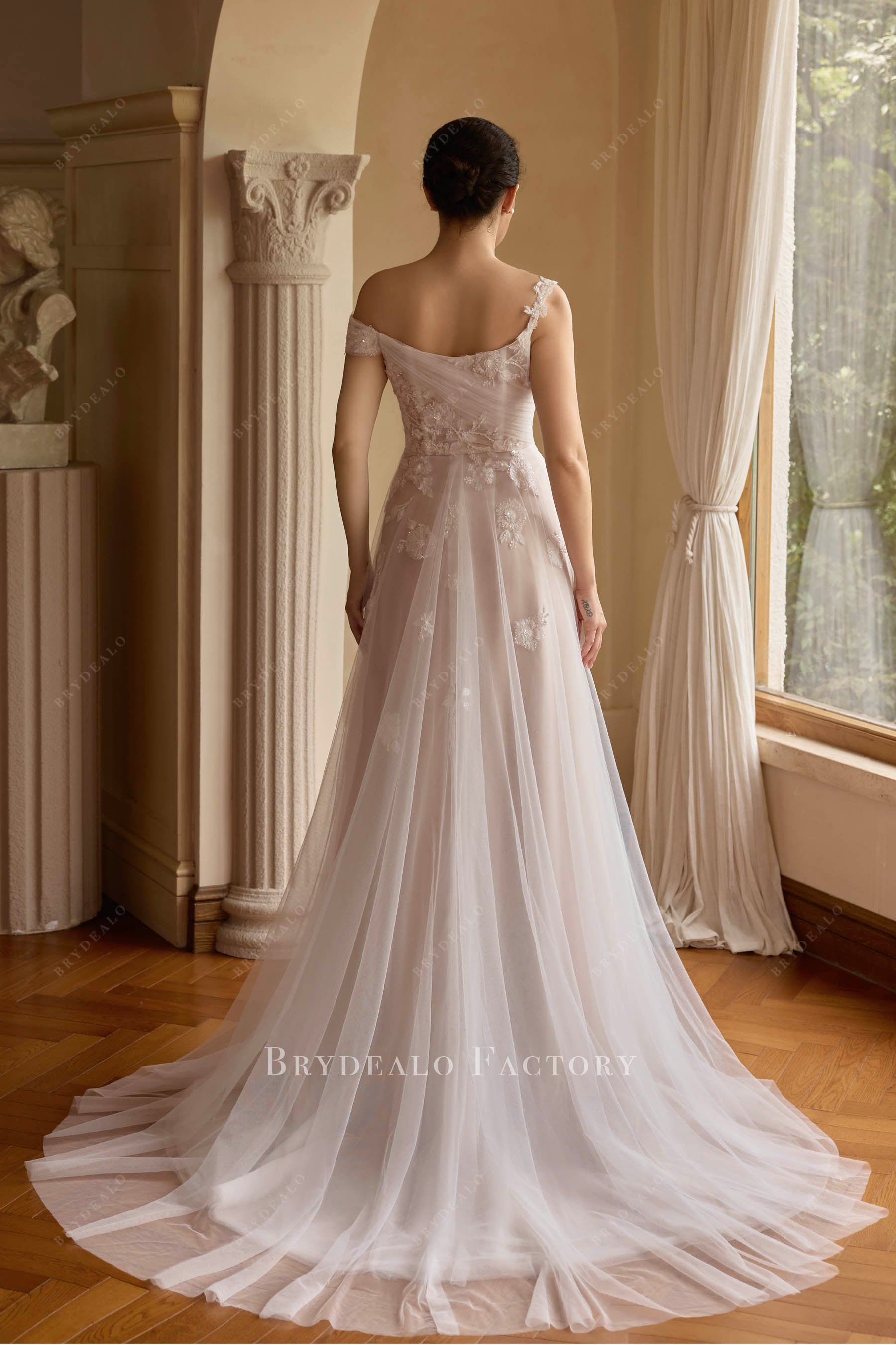 illusion court train wedding dress