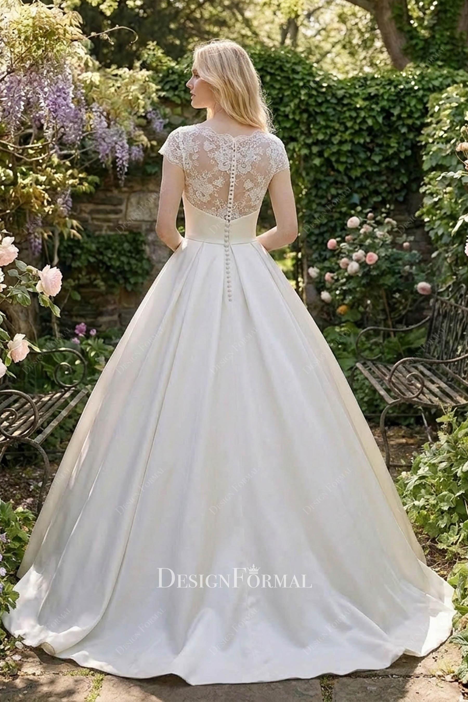 illusion lace back wedding ballgown