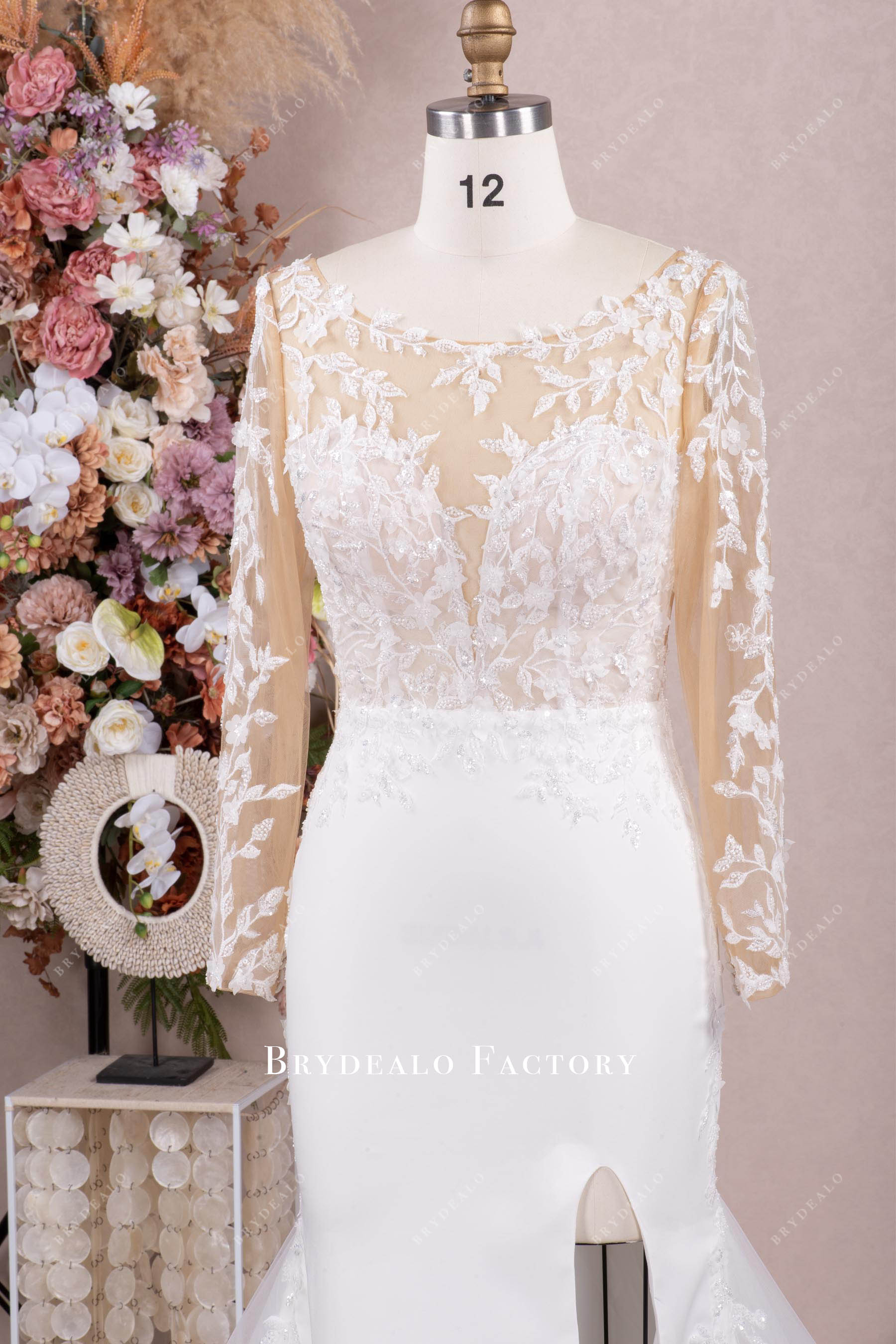 illusion lace neck wedding dress