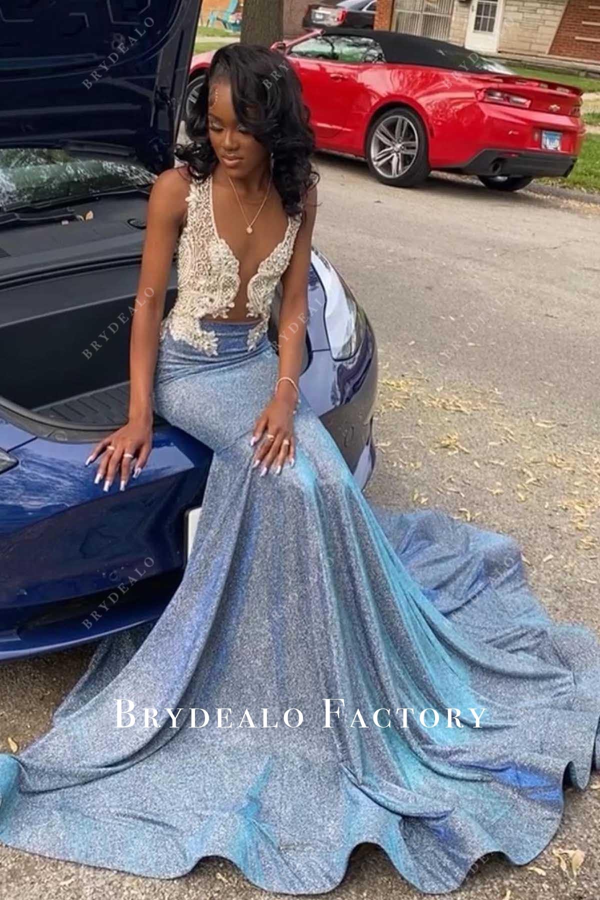 illusion neck trumpet prom dress