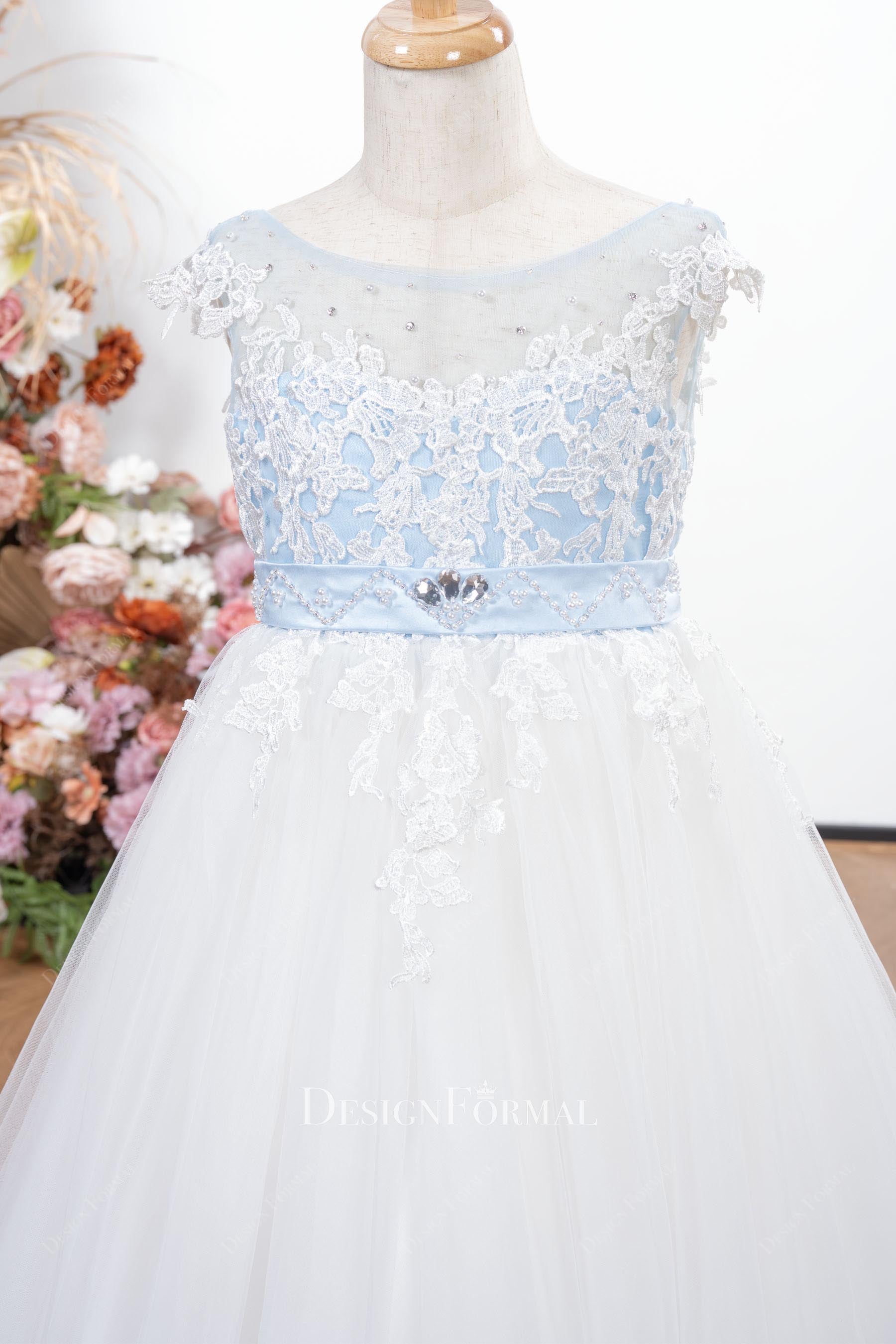 illusion neck white flower girl dress