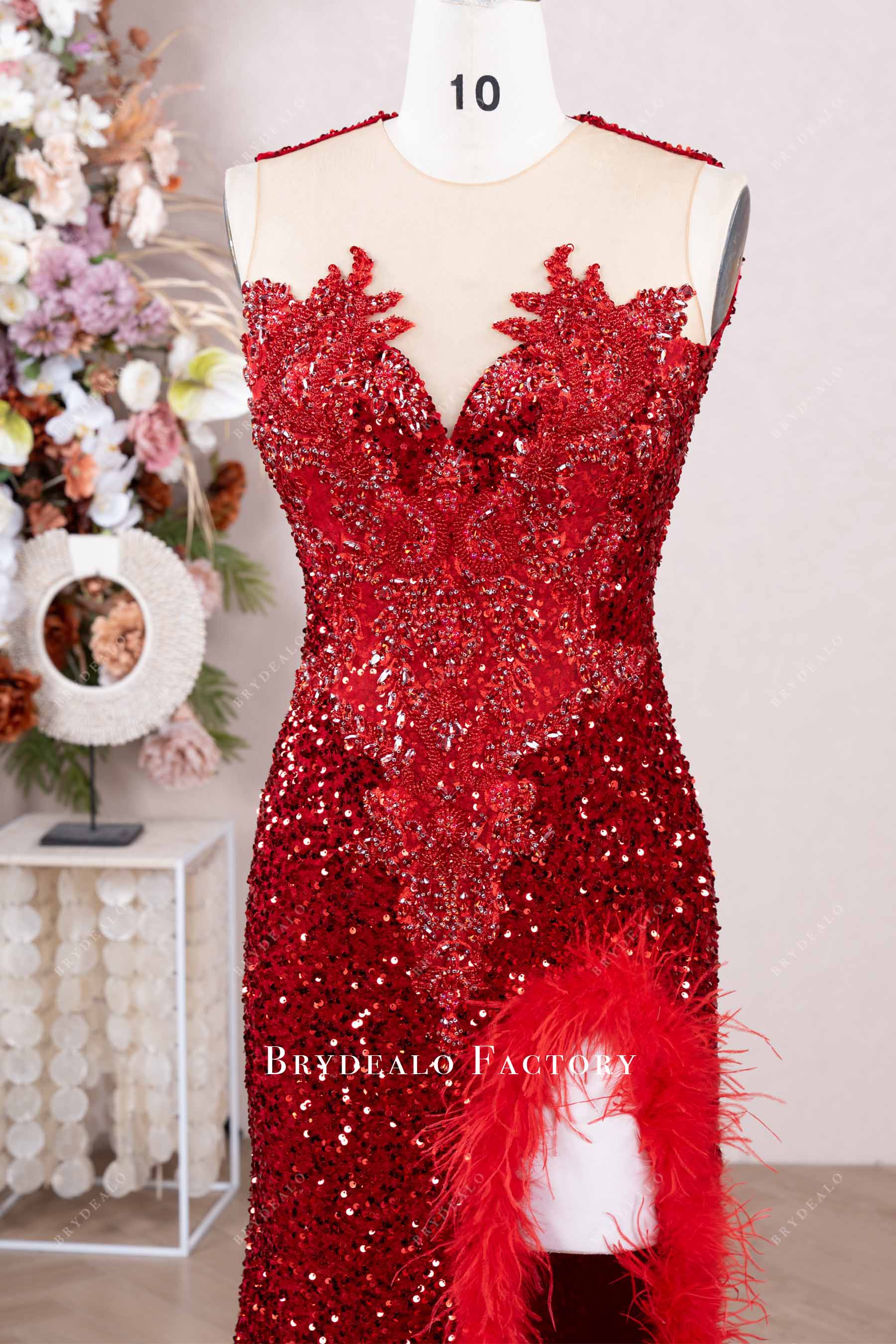 illusion rhinestone neck prom dress