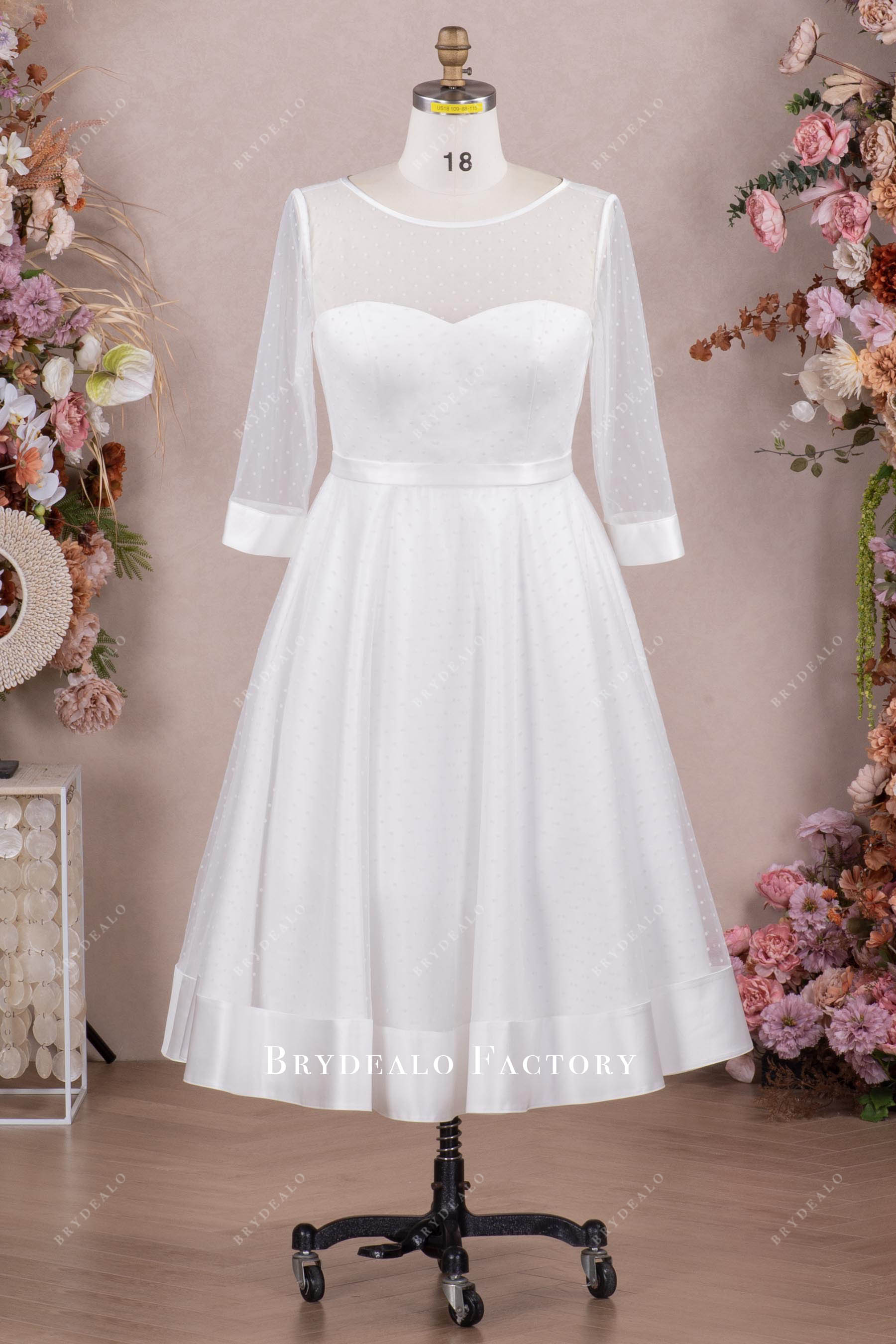 illusion sleeves short wedding dress