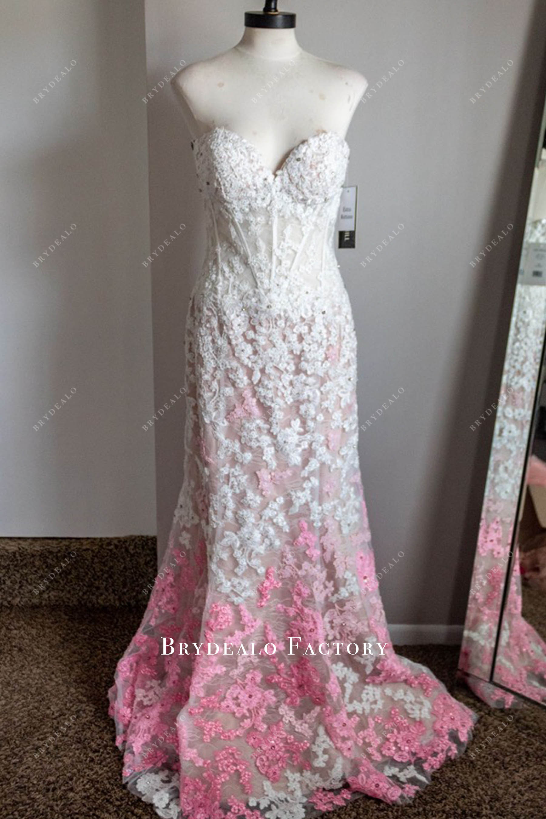 Custom Ombre Pink Lace Prom Dress, Back Lace Up Custom Ombre Pink Lace Prom Dress, Back Lace Up