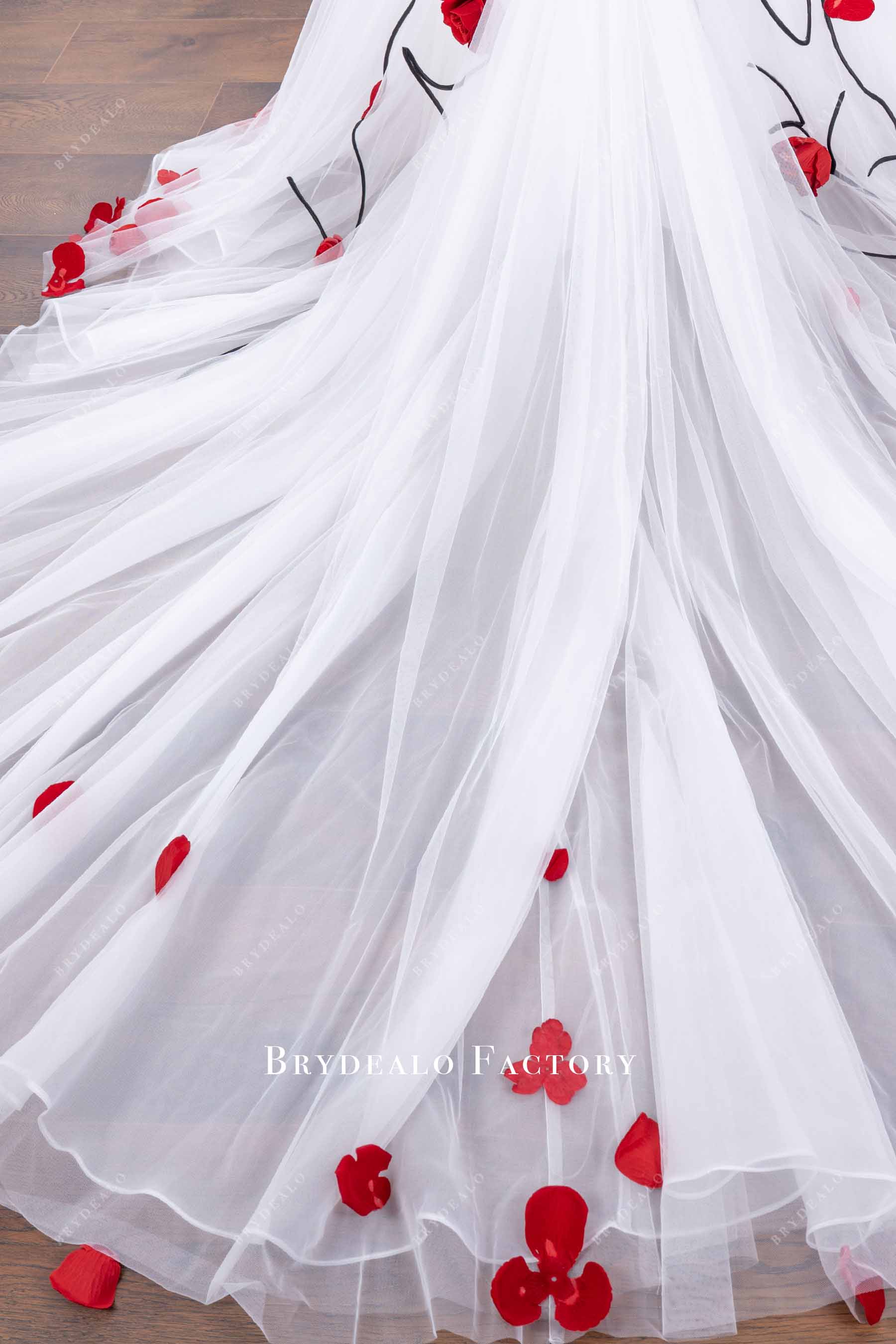 illusion train floral wedding dress