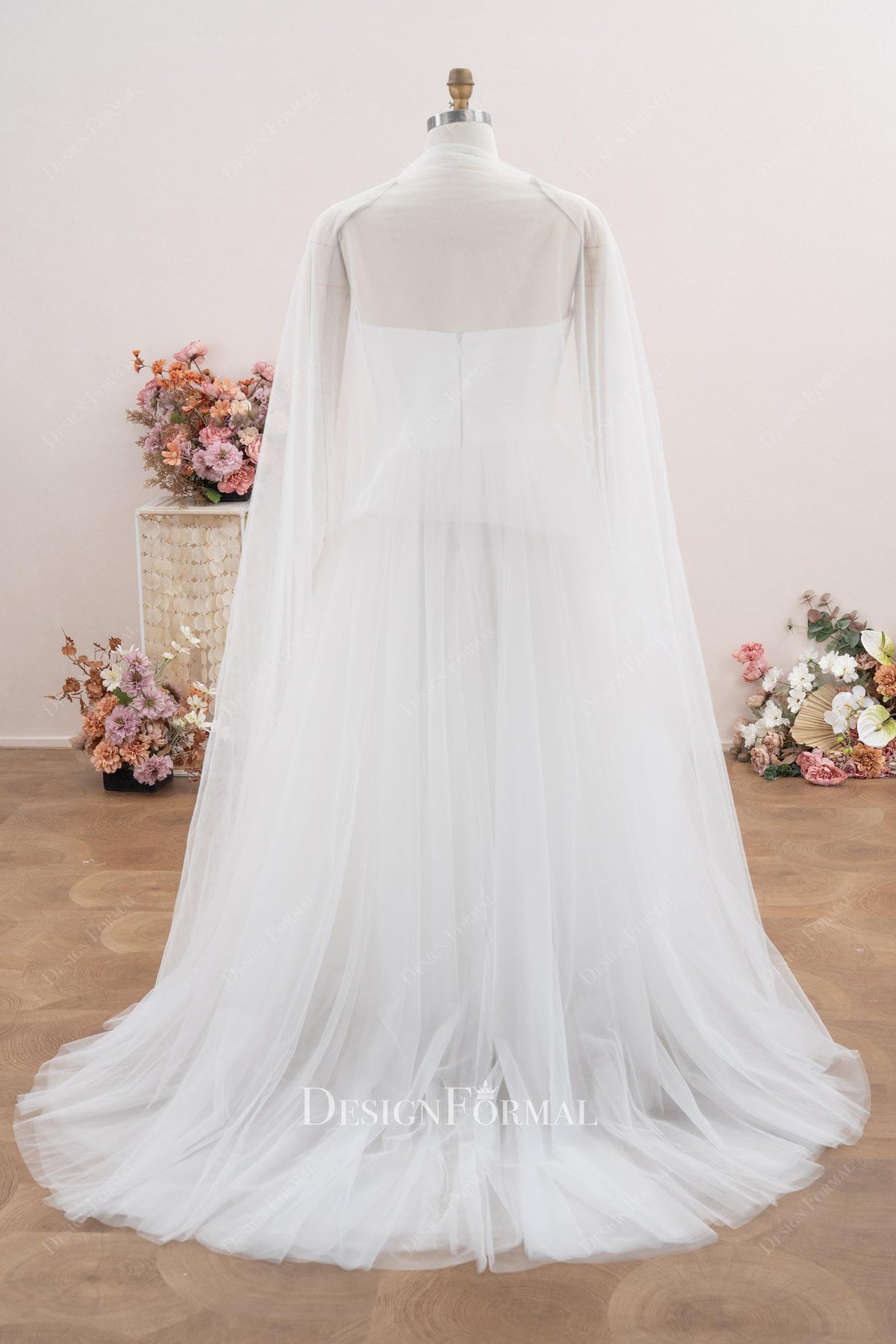 illusion tulle wrap wedding dress