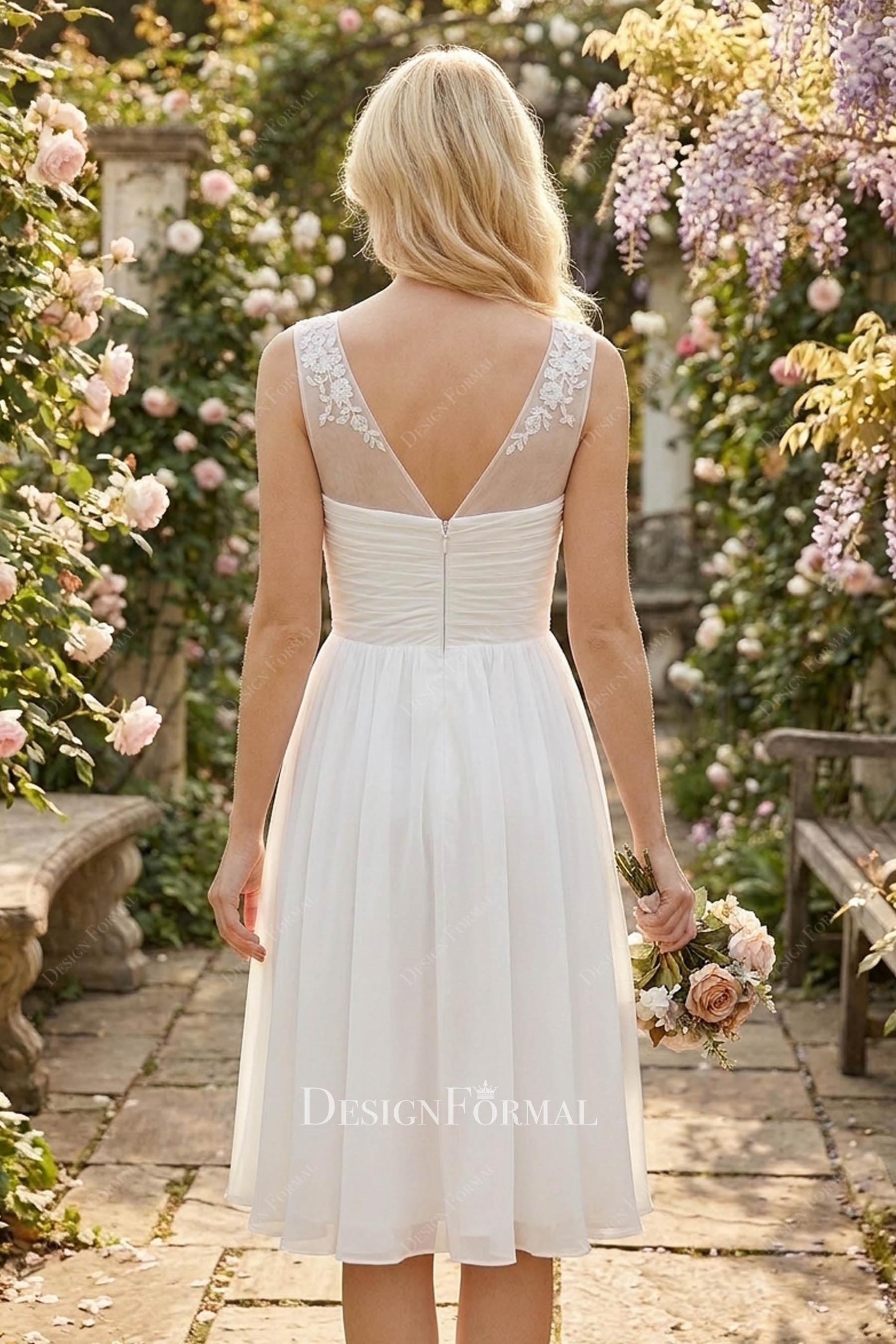 illusion v back chiffon wedding dress