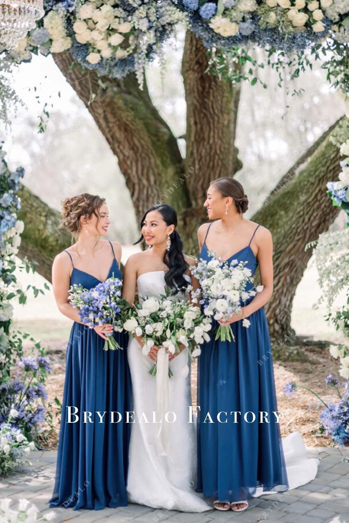 ink blue a line bridesmaid dress