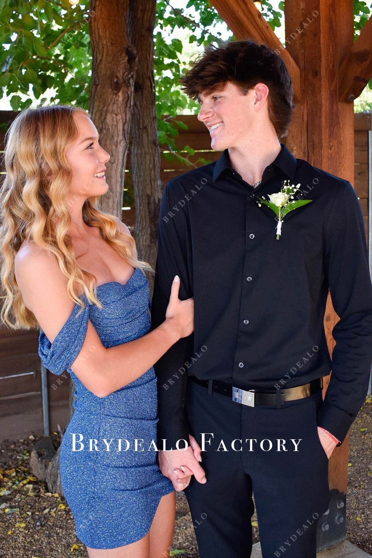 ink blue sweetheart neck mini homecoming dress