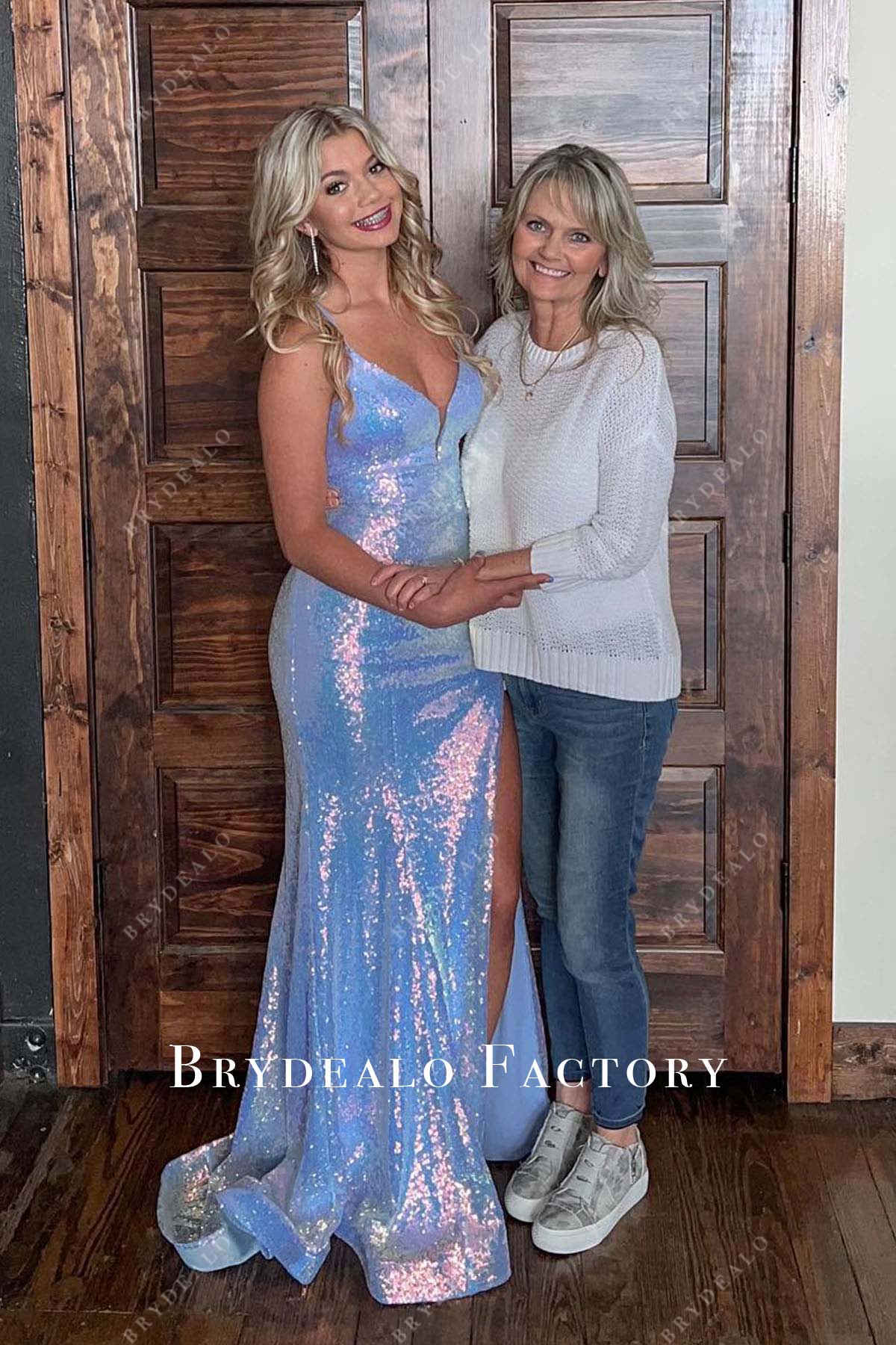 iridescent blue dress Iridescent Blue Sequined Mermaid Slit Homecoming Dress