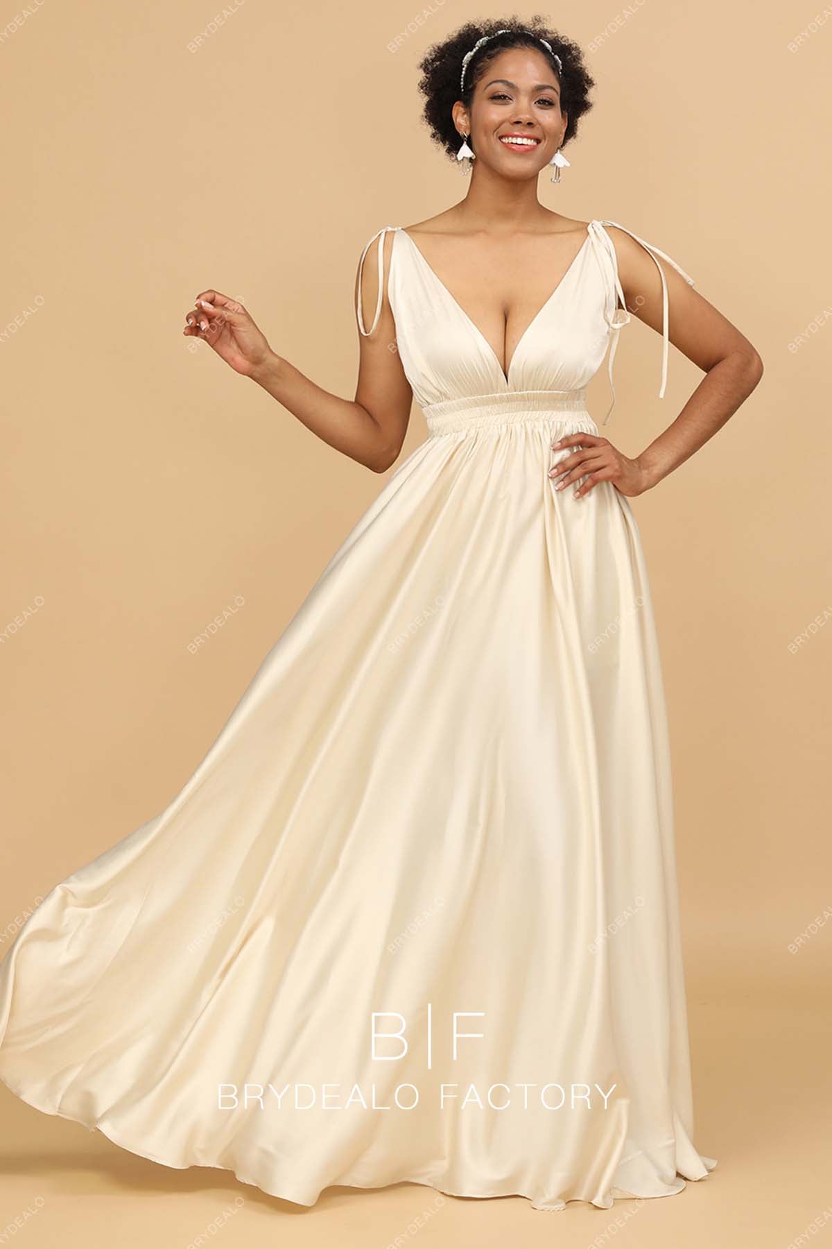Ivory Charmeuse Plunging Neck Long Pregnant Bridesmaid Prom Dress Ivory Charmeuse Plunging Neck Long Pregnant Bridesmaid Prom Dress