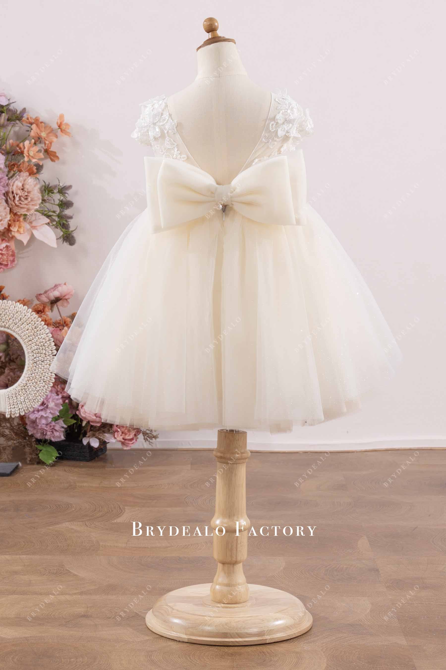 ivory knee length tulle kids ballgown