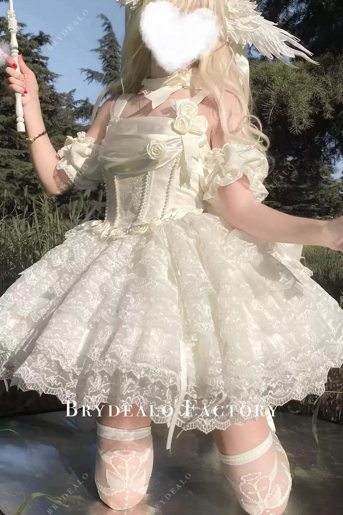 ivory lace wide straps mini lolita dress