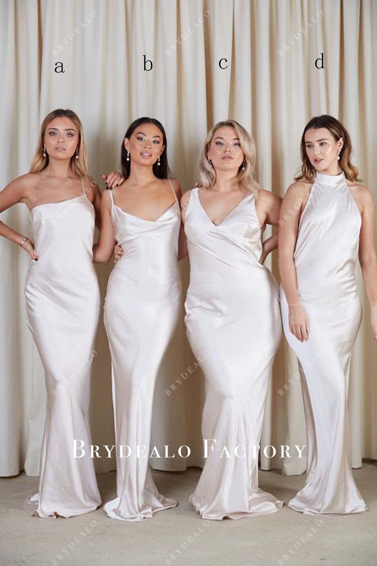 Ivory Satin Fit and Flare Mismatched Bridesmaid Dresses, Dress A