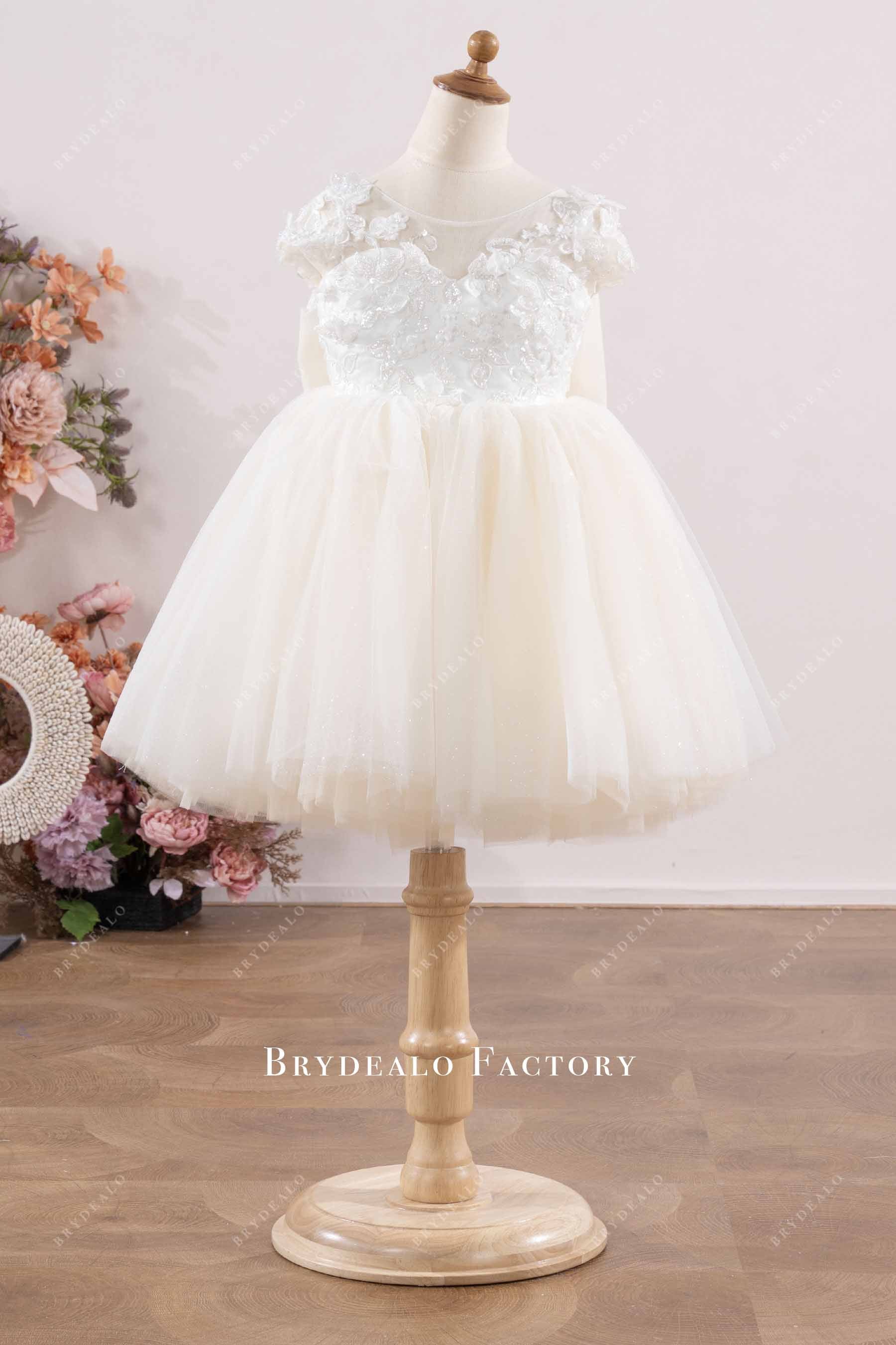 Ivory Beaded Lace Cap Sleeves Flower Girl Dress