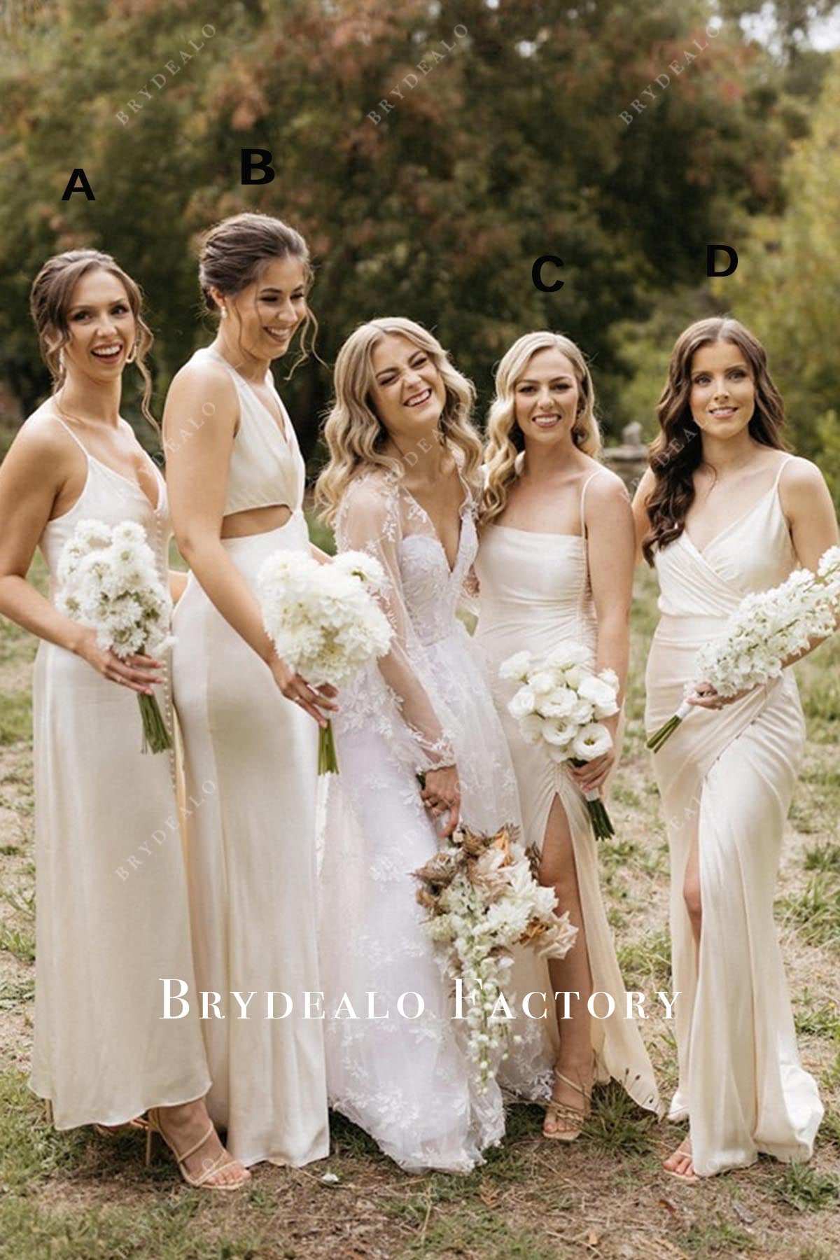 Mismatched Bridesmaid Dresses Ivory Sleeveless Maid Of Honor Gowns