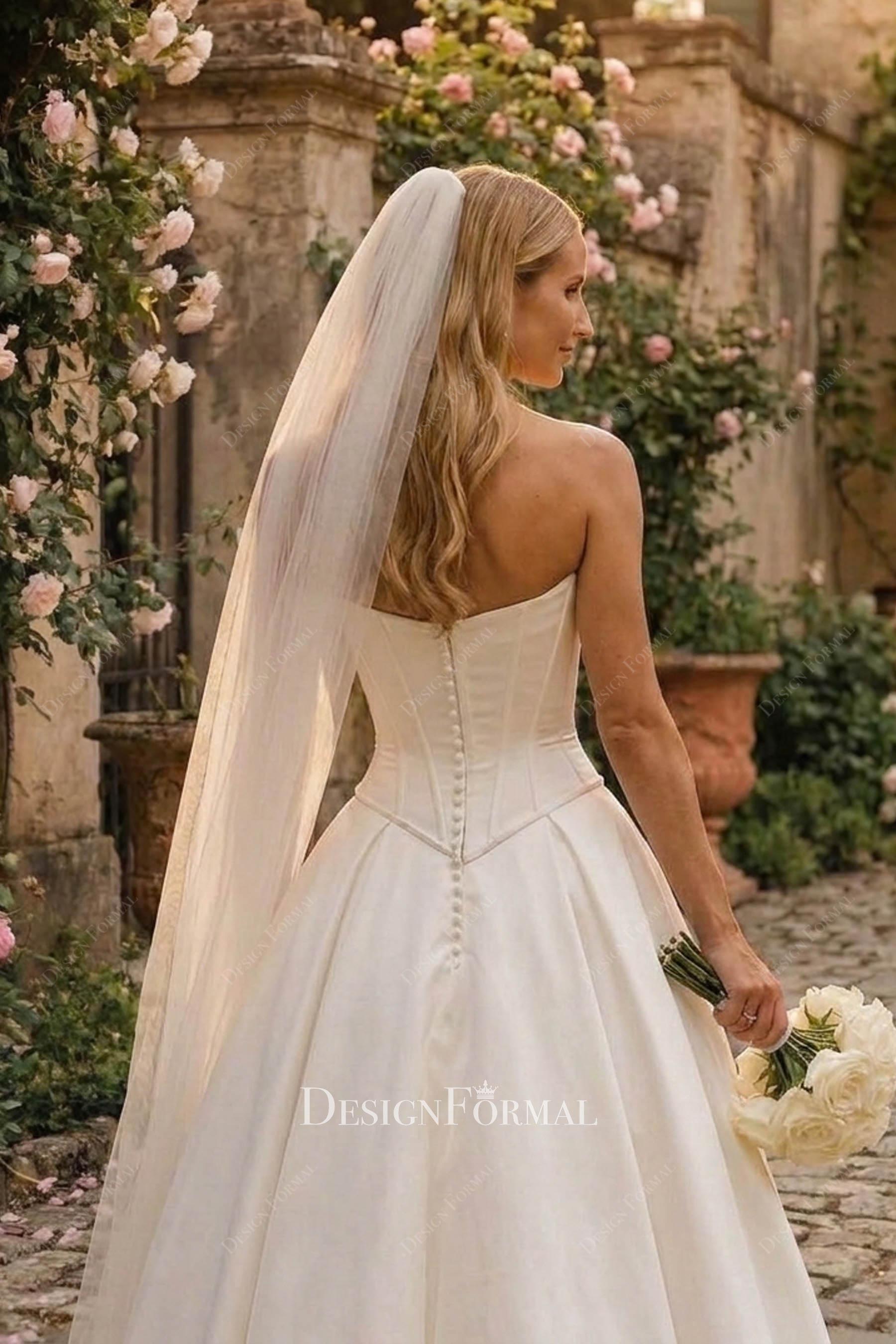 ivory strapless v back wedding dress