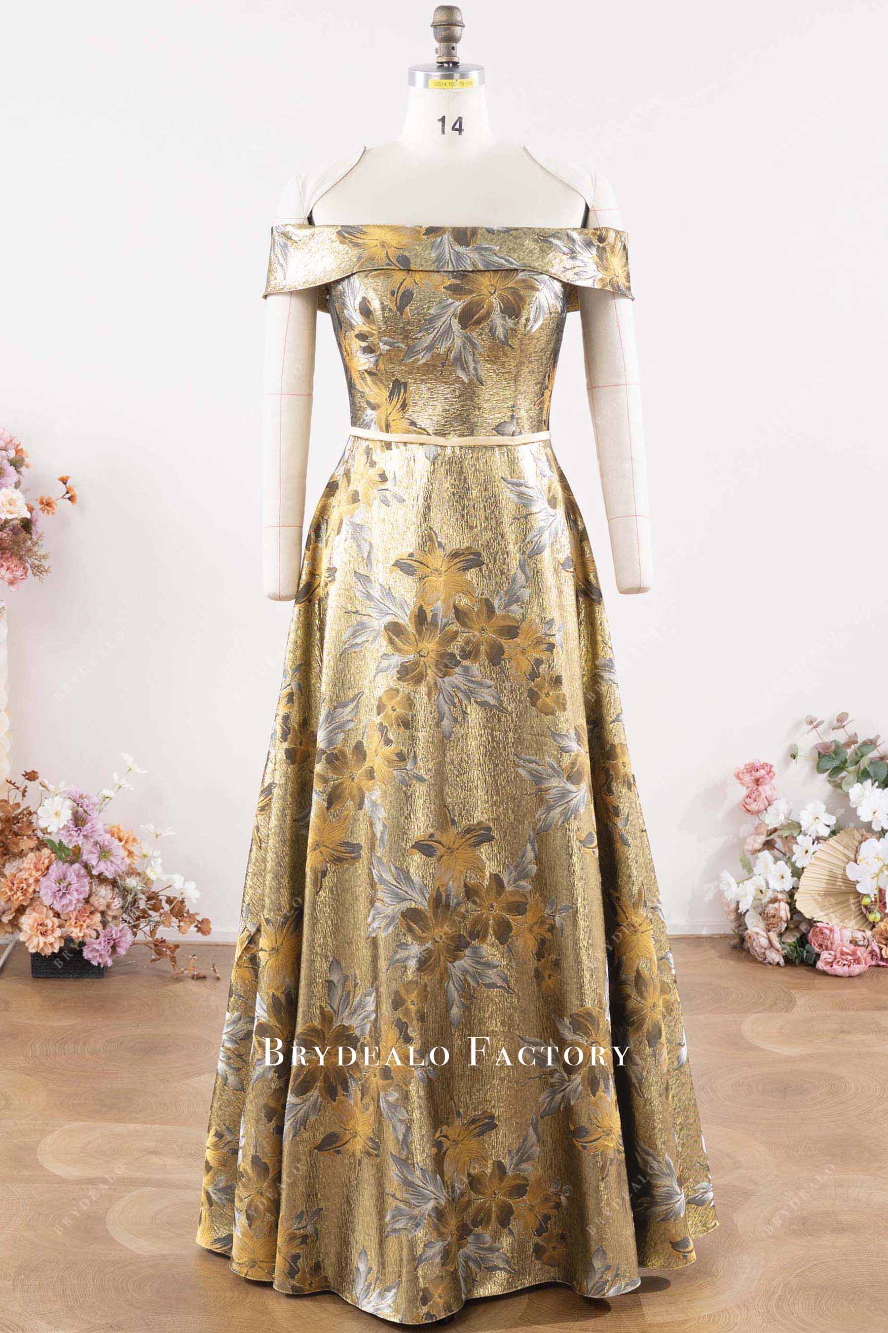 jacquard off shoulder mother of bride dress