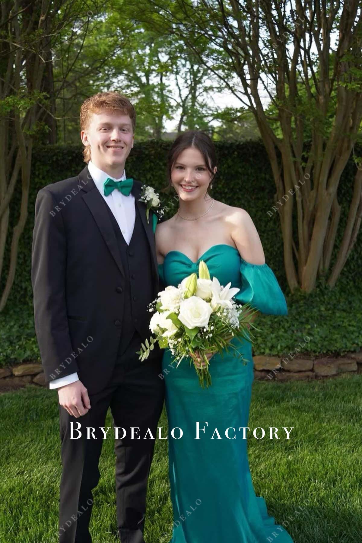 jade off shoulder prom dress