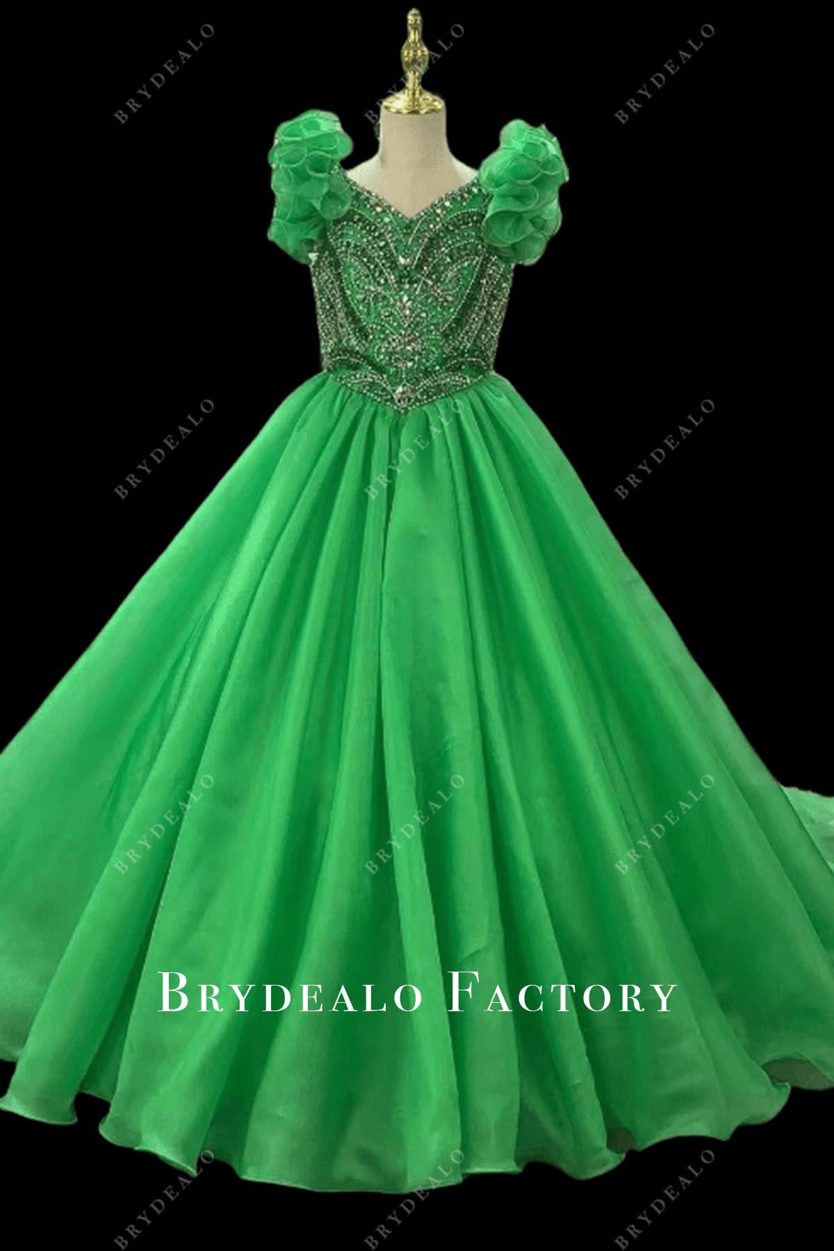 jungle green a line pageant dress