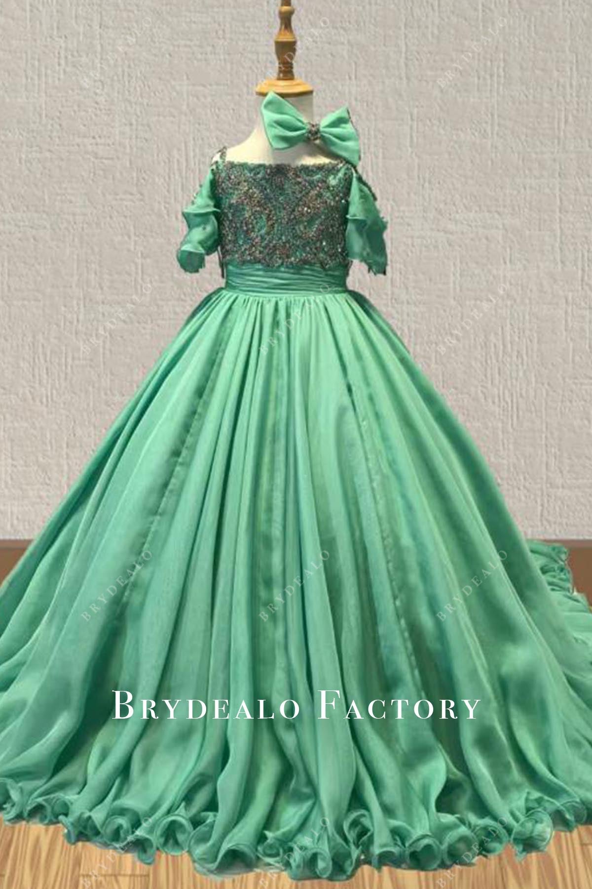 jungle green a line pageant dress