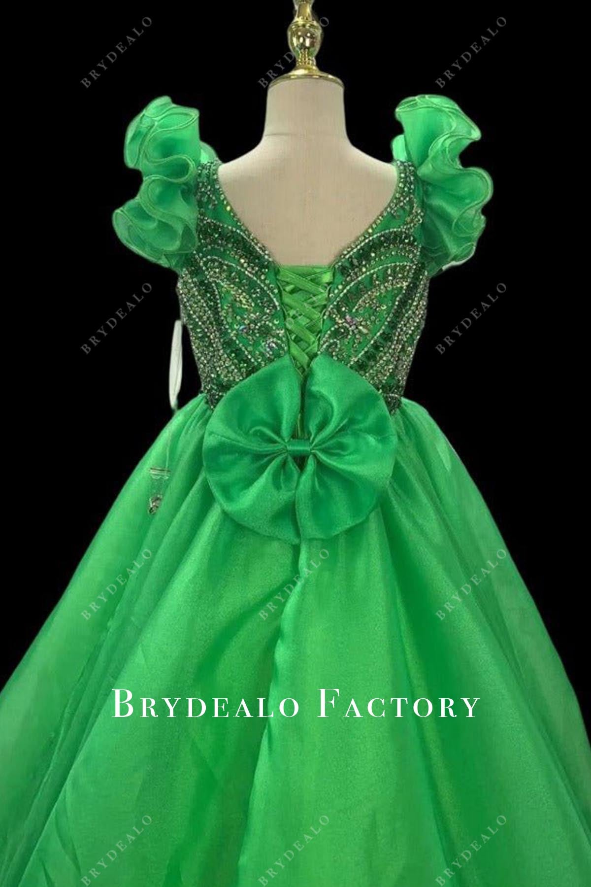 jungle green bowknot pageant dress