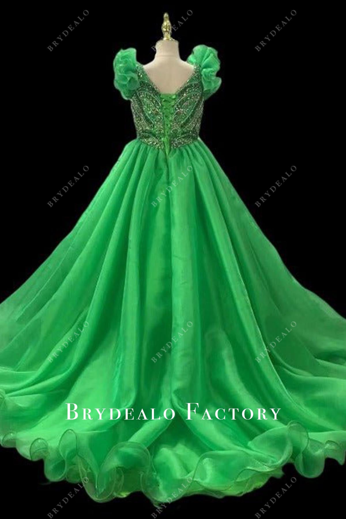 jungle green court train pageant dress