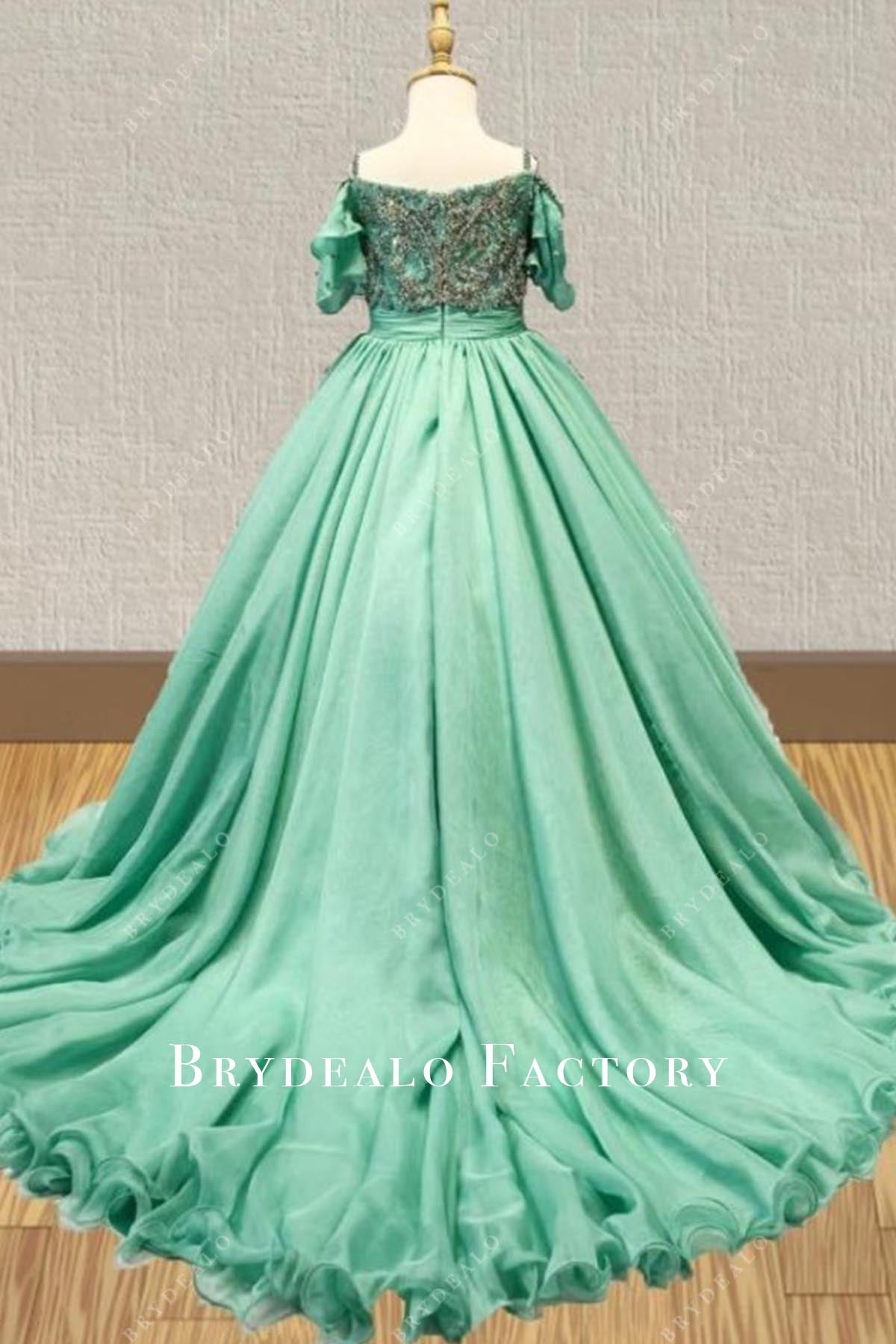 jungle green court train pageant dress