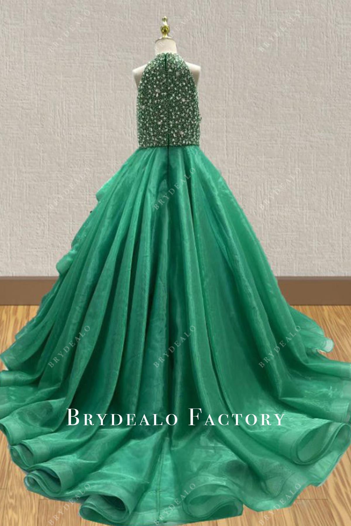 jungle green court train pageant dress