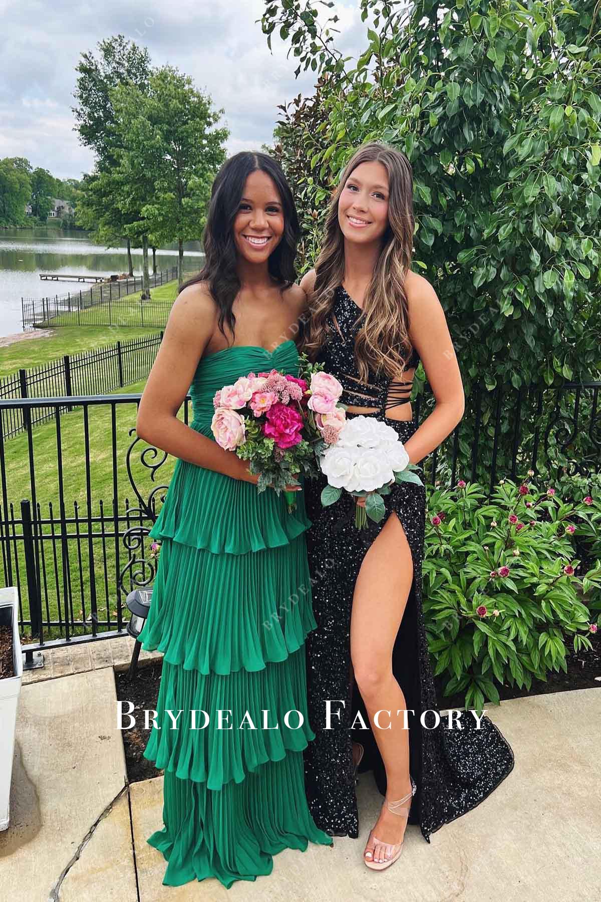 jungle green layered prom dress