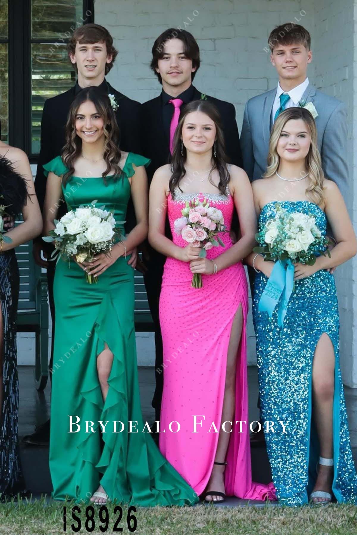 jungle green square neck prom dress