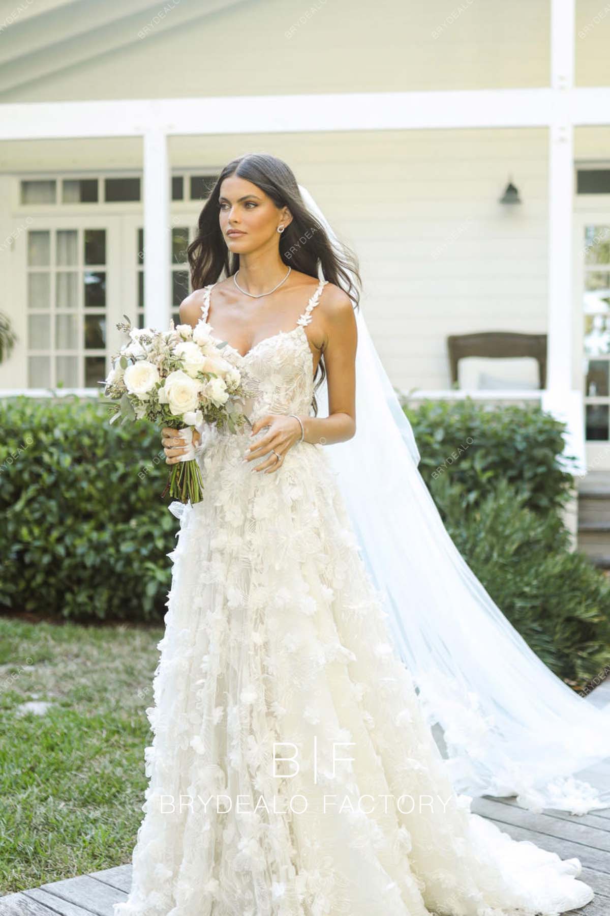 Kamila Hansen Romantic 3D Lace Long Beach Destination Wedding Dress