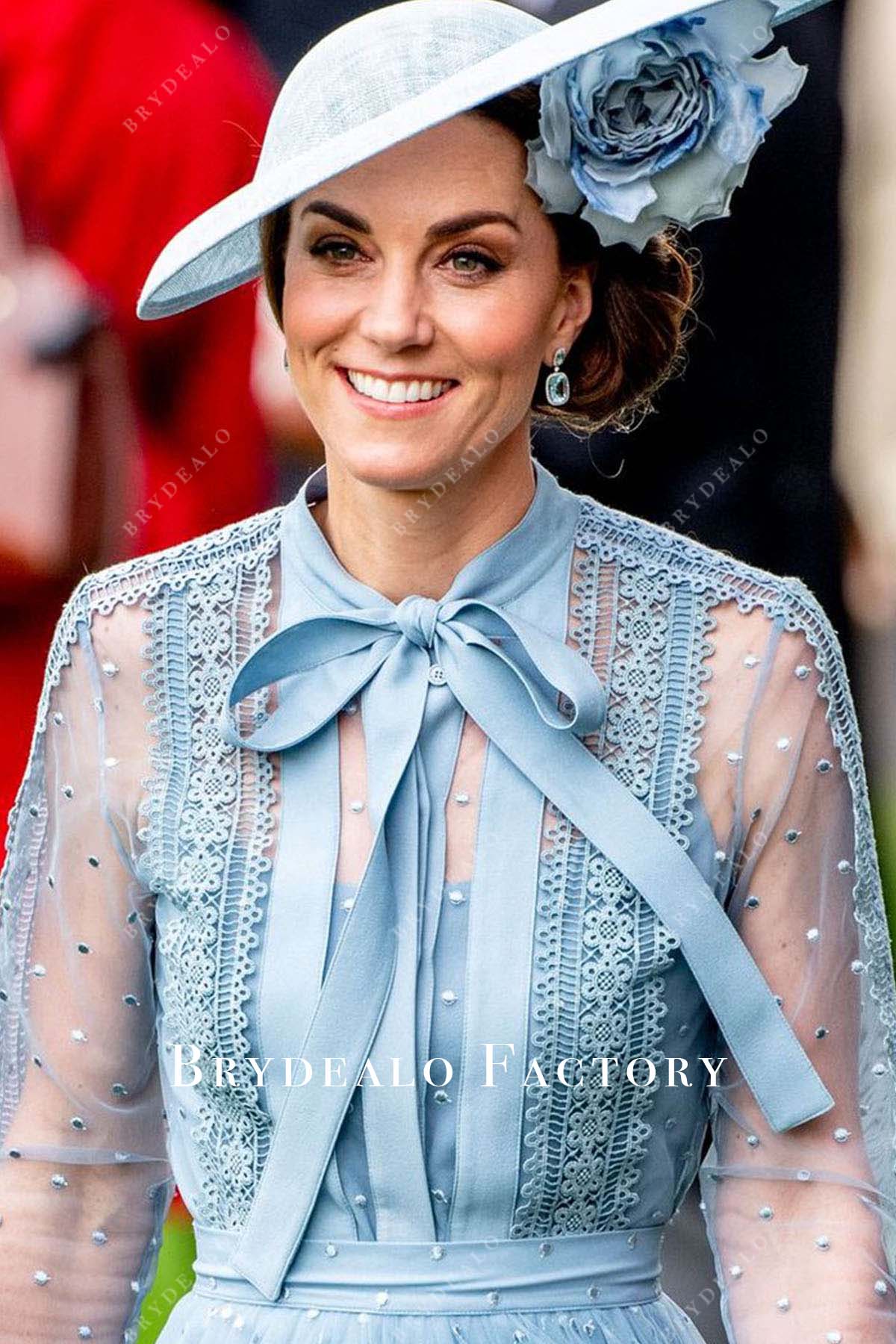 Kate Middleton Blue Dot Long Sleeve Royal Ascot 2019 Dress
