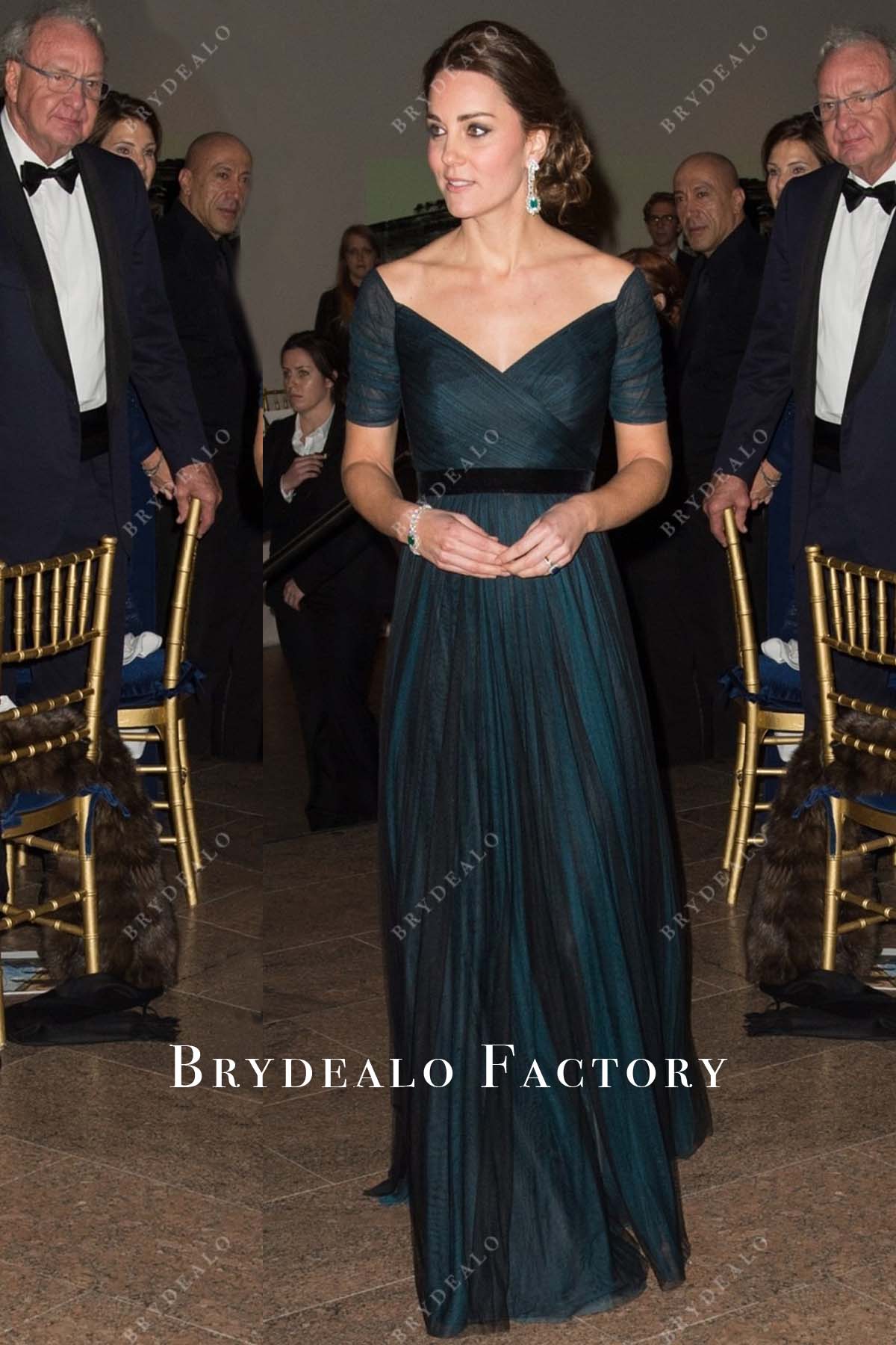Kate Middleton Black Overlaid Peacock A-Line Long Evening Formal Dress Kate Middleton Black Overlaid Peacock A-Line Long Evening Formal Dress