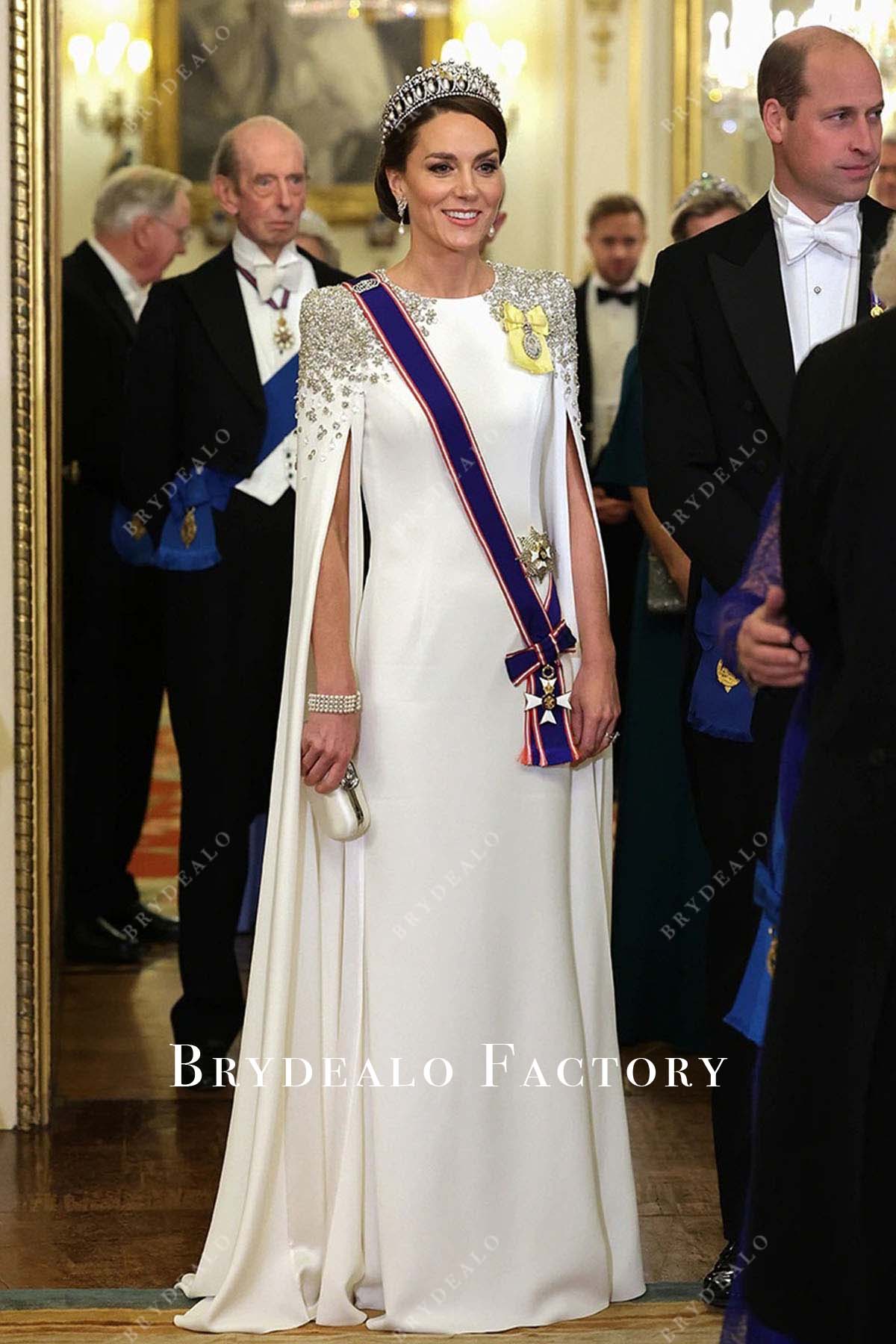 Kate Middleton White Slit Sleeve Dress State Banquet 2022