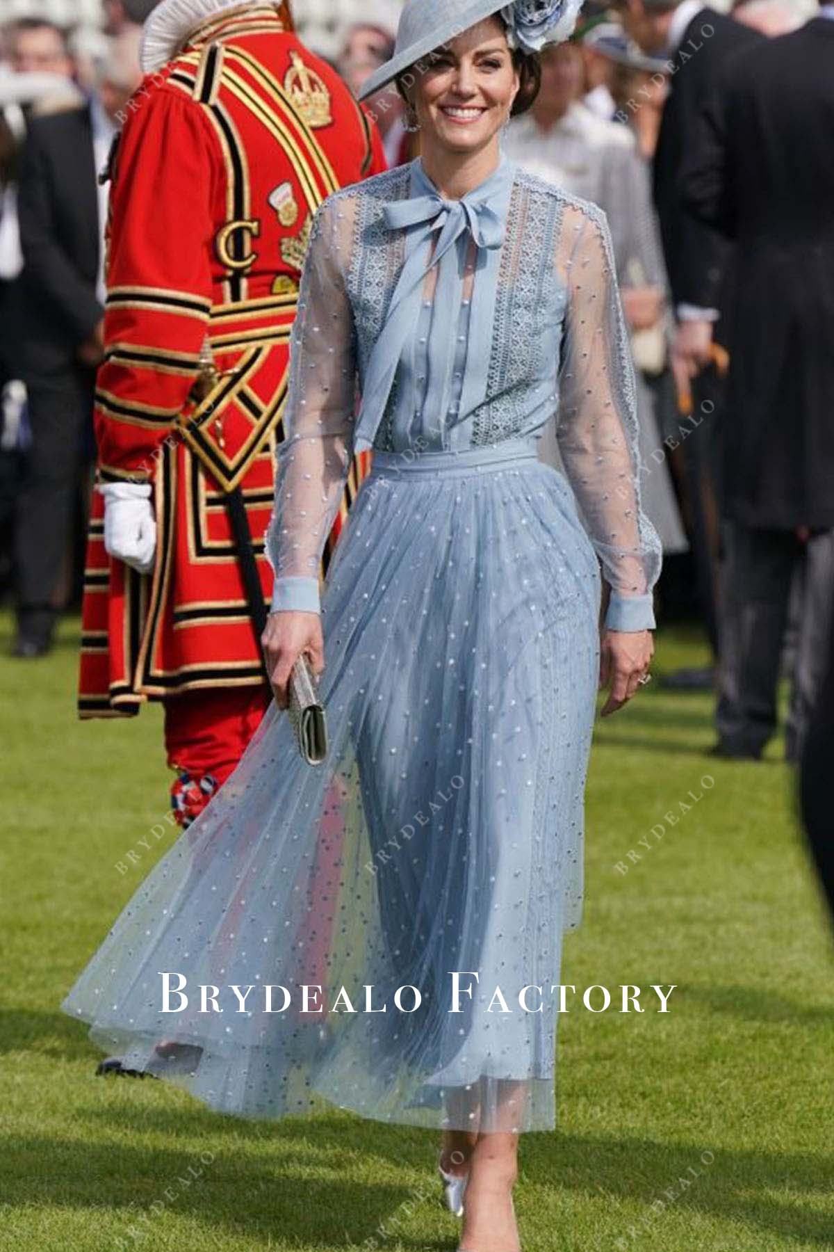 Kate Middleton Blue Dot Long Sleeve Royal Ascot 2019 Dress