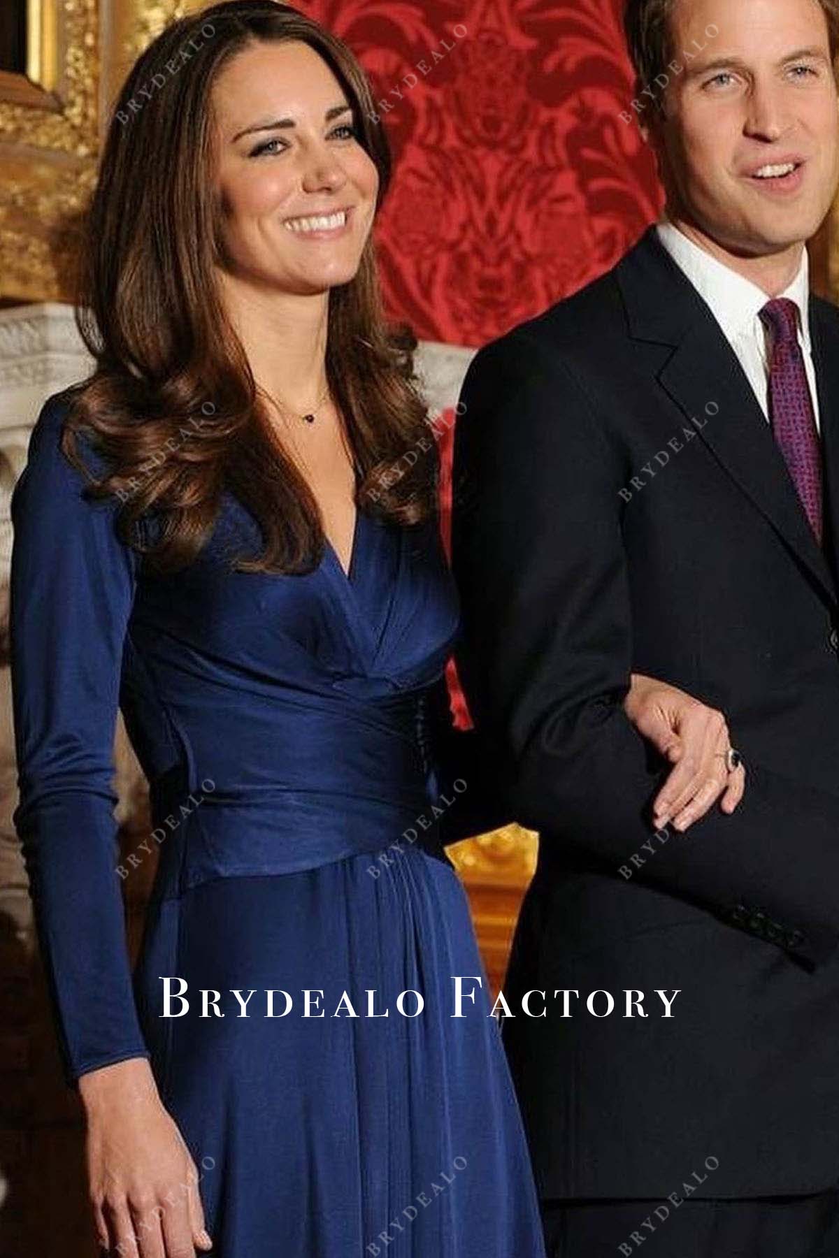 Kate Middleton Long Sleeve V-neck Engagement Dress