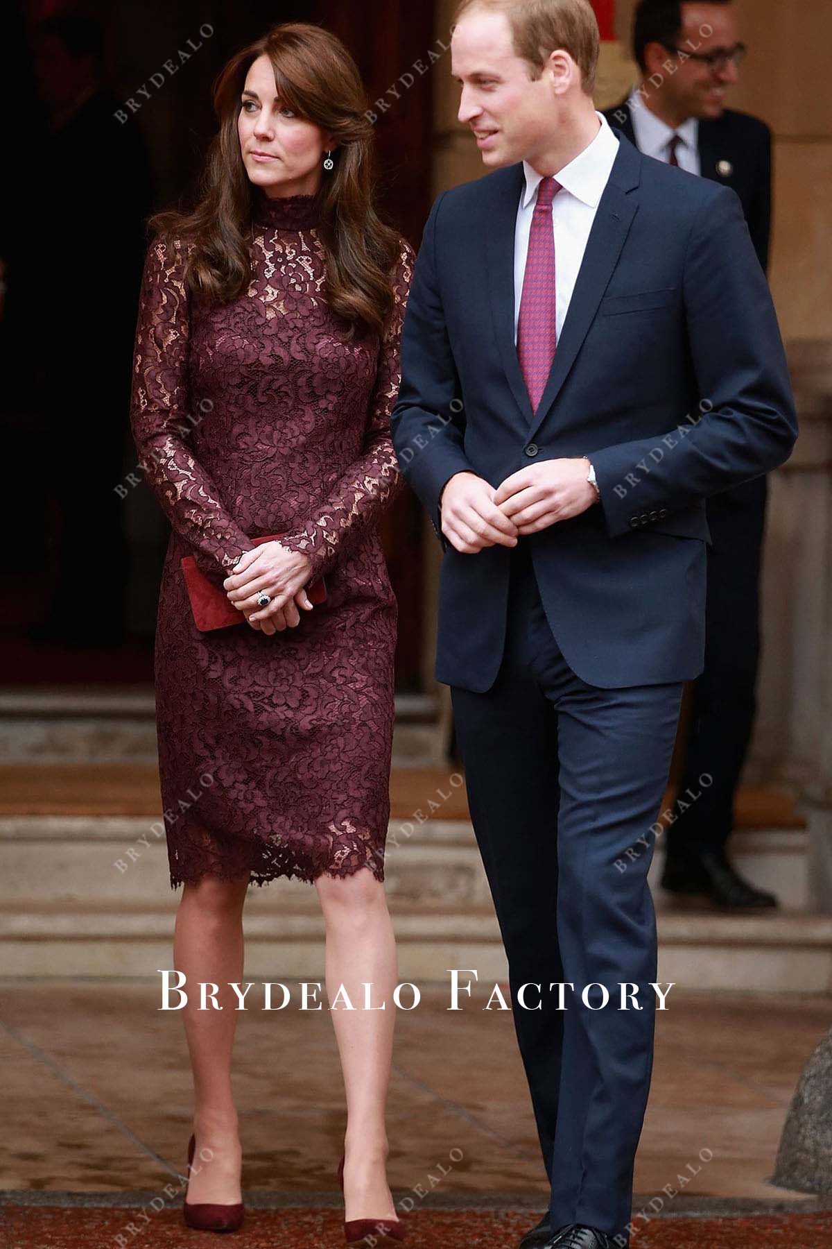 Kate Middleton Cabernet Lace Sheath Long Sleeve Event Dress 2017