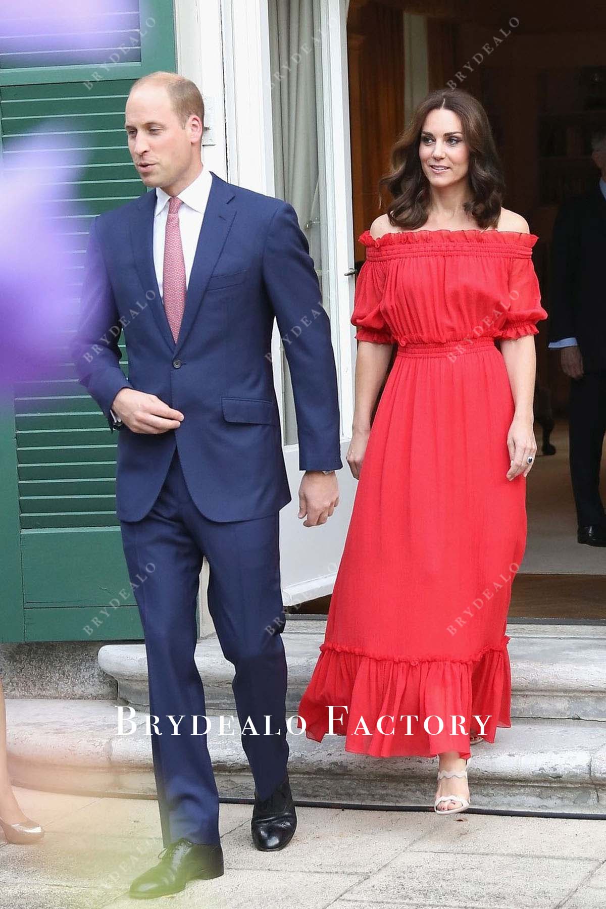 Kate Middleton Red Off Shoulder Chiffon A-line Maxi Dress Kate Middleton Red Off Shoulder Chiffon A-line Maxi Dress