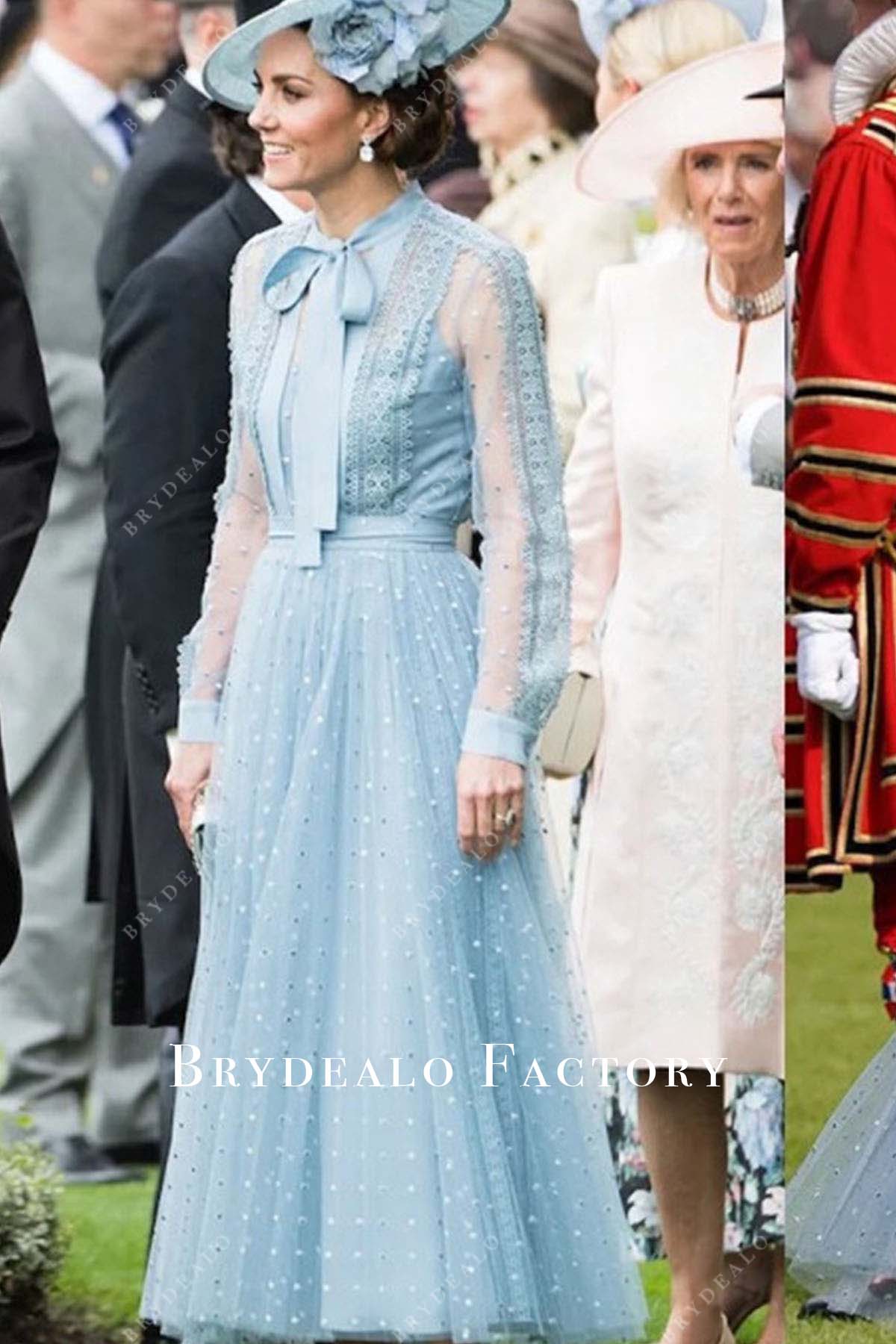 Kate Middleton Blue Dot Long Sleeve Royal Ascot 2019 Dress