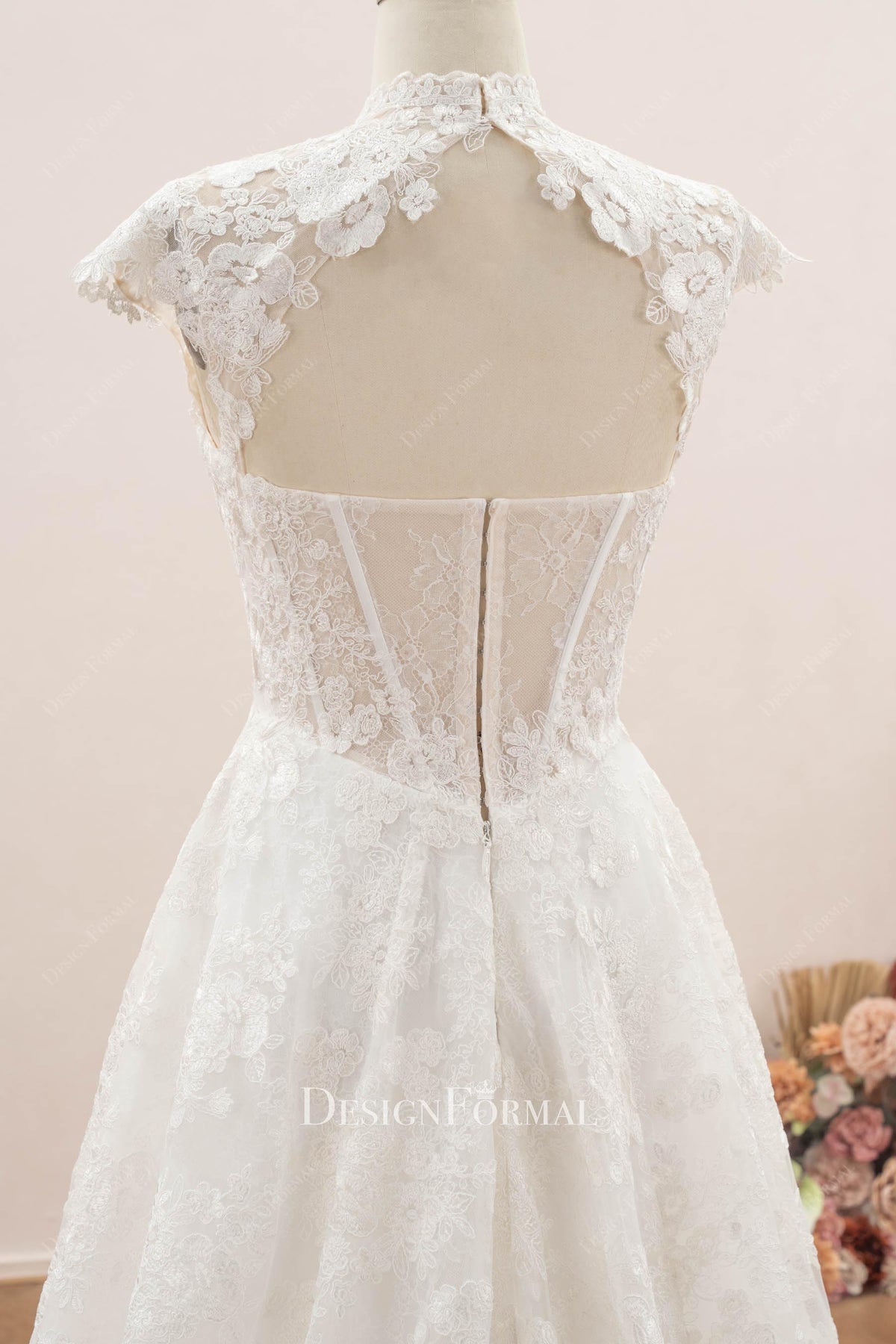 keyhole back illusion lace wedding dress