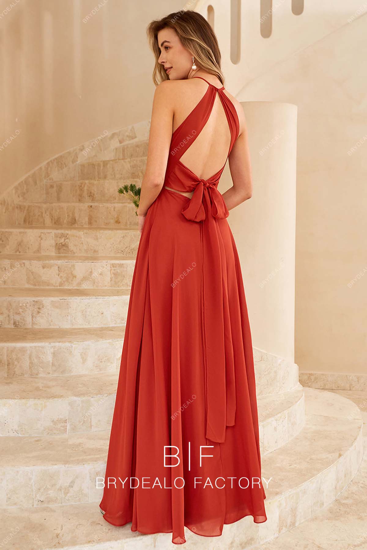 keyhole back selftie floor length bridesmaid dress
