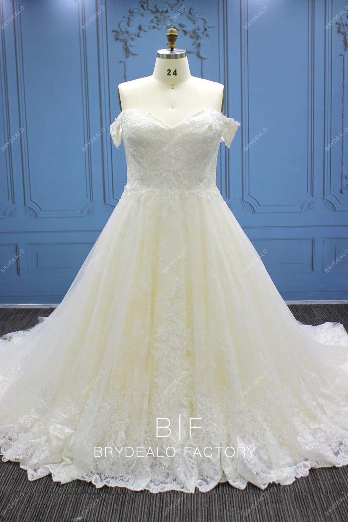 Plus Size Ivory Off Shoulder Crafted Lace Long Train Wedding Ball Gown Plus Size Ivory Off Shoulder Crafted Lace Long Train Wedding Ball Gown