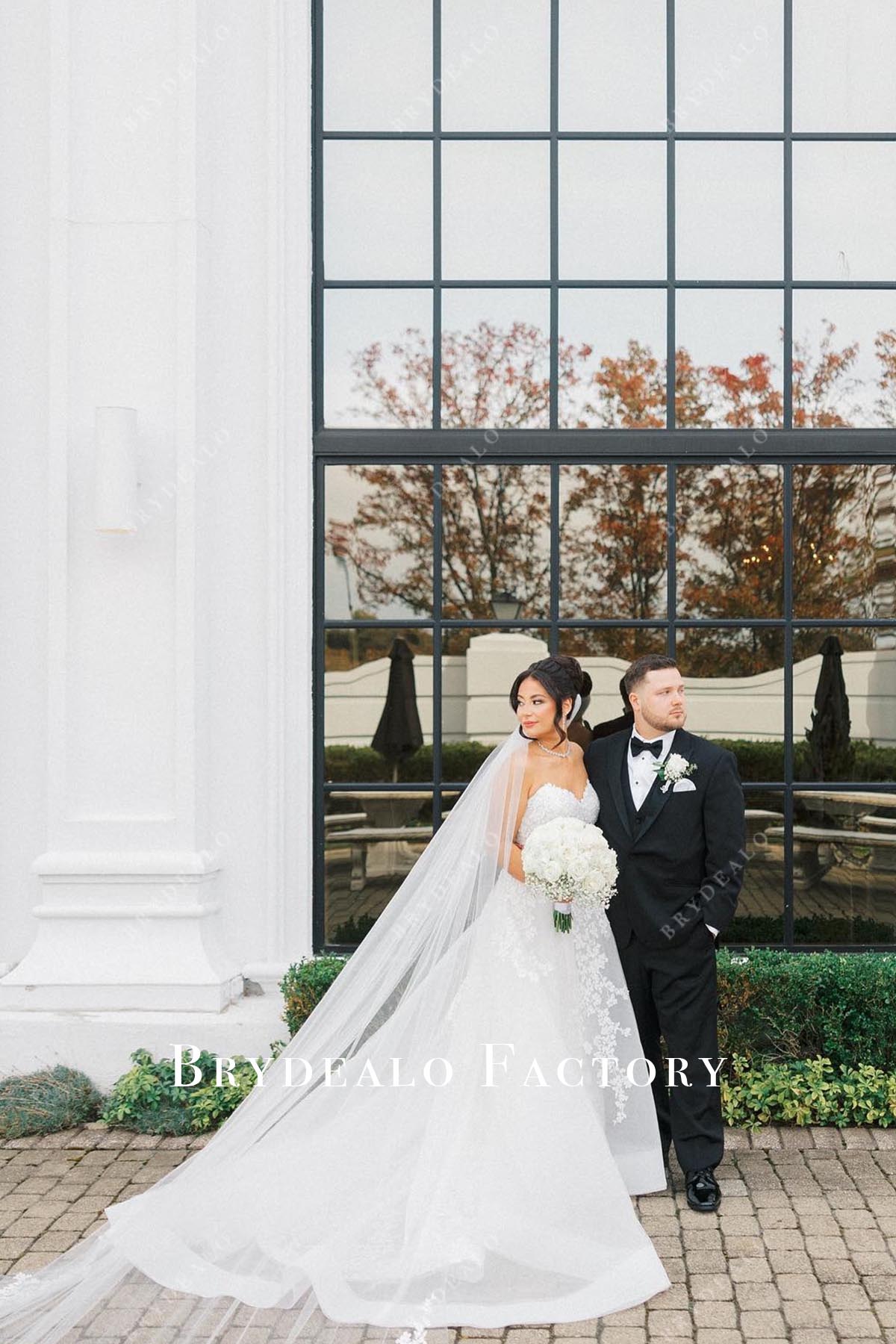 lace appliques a line wedding dress